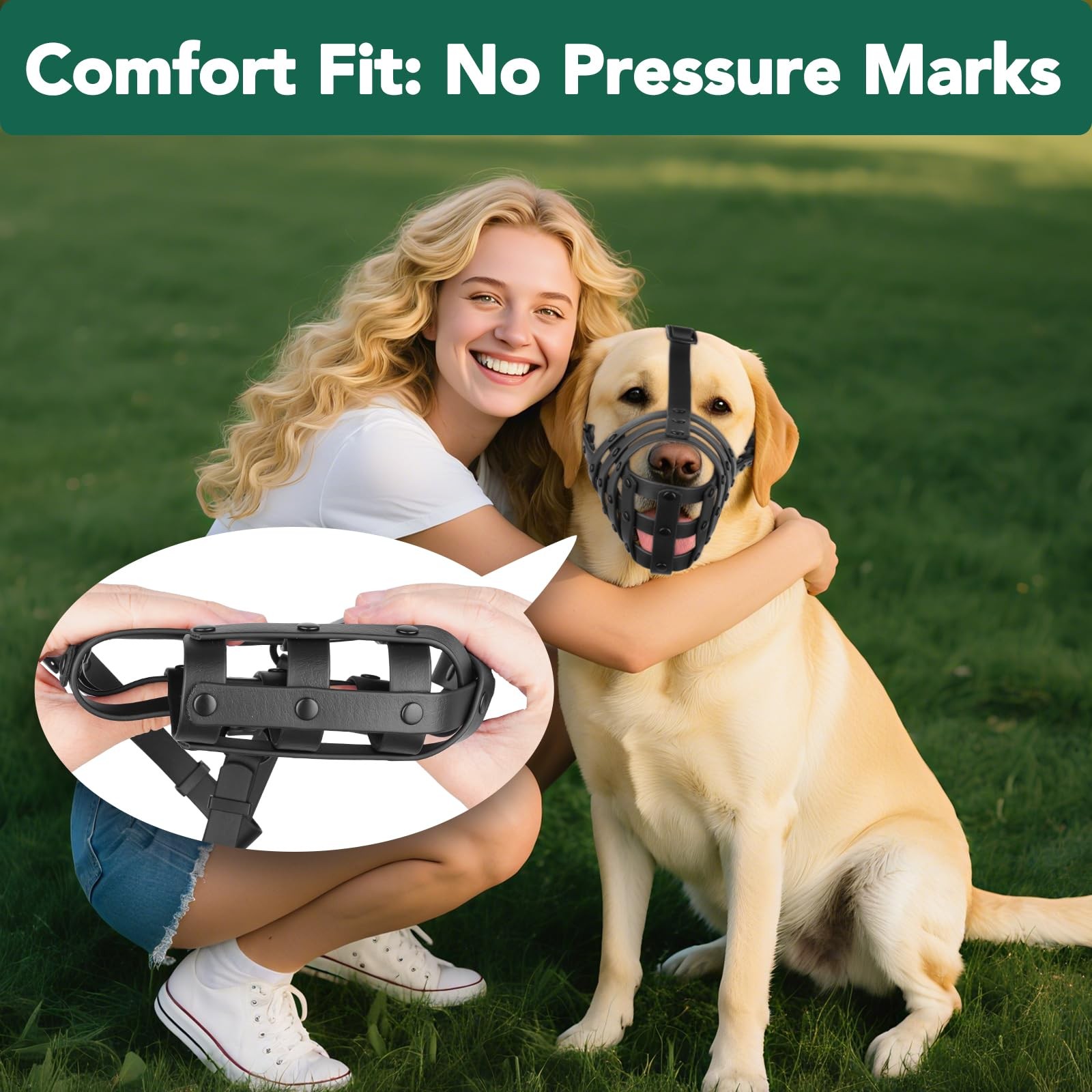 Dog Muzzle Medium Large Humane Basket Soft Lightweight Adjustable Black L
