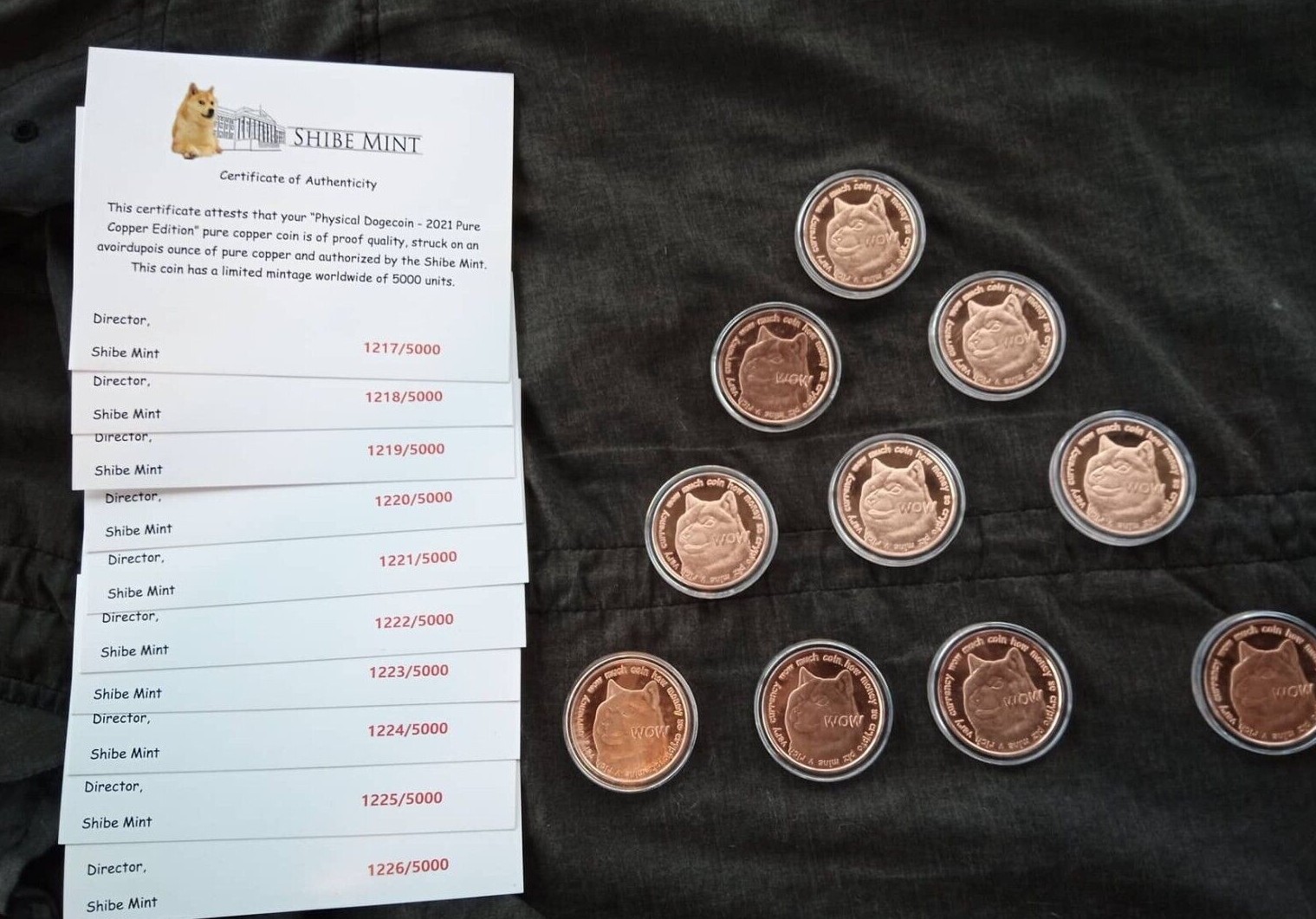 Lot of 10 - Physical Dogecoin Doge Copper Coin Round 1oz Shibe Mint Crypto 2021