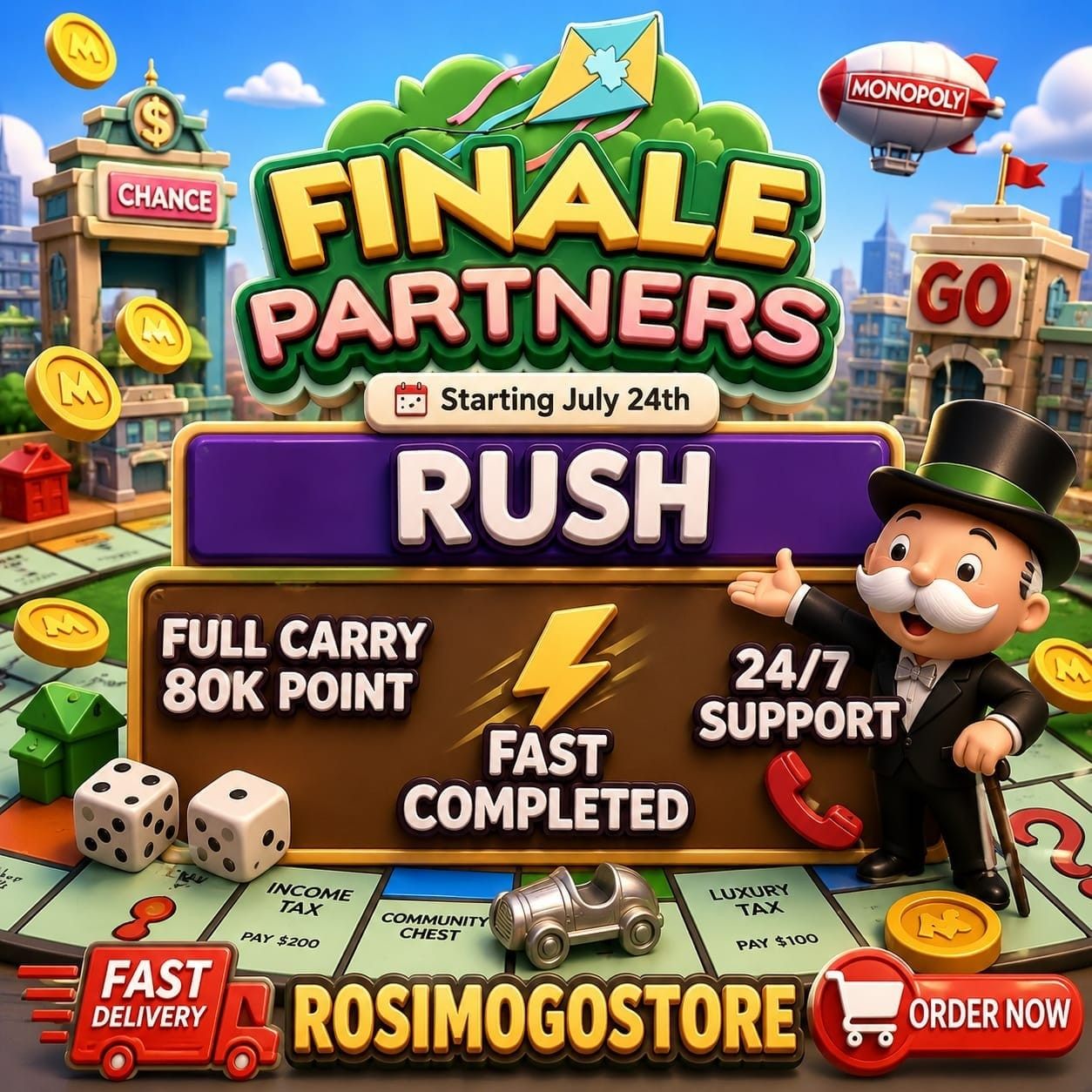 FINALE Partner Event Monopoly_Go⚡Rush⚡Full Carry 80K Point - Cheapest