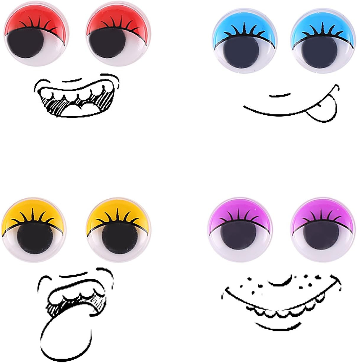 1000 Pieces Mixed Colors Wiggly Eyes Self Adhesive Googly Eyes with Eyelash D...