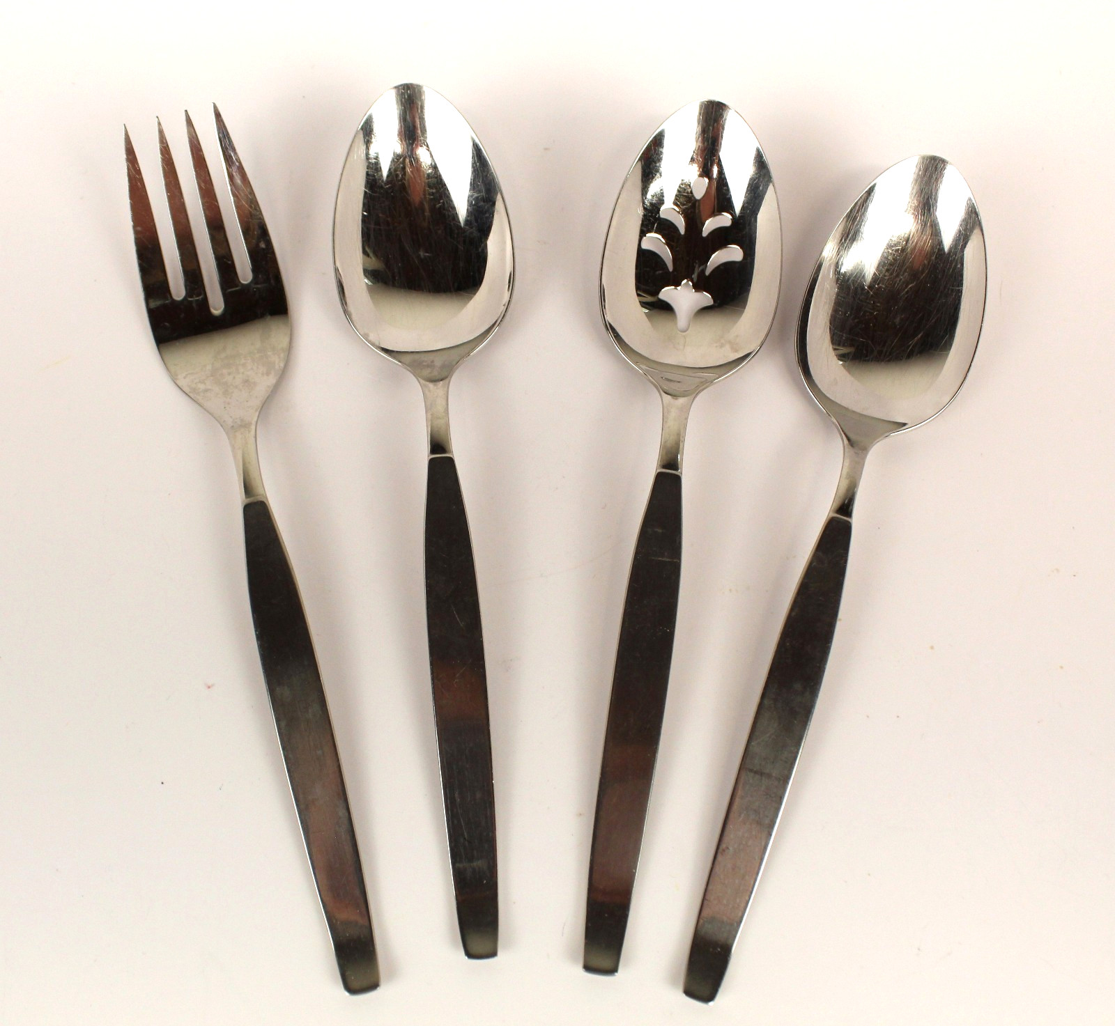 (4) Vintage Oneida Community Frostfire Stainless Steel Serving Spoon, Fork LOT