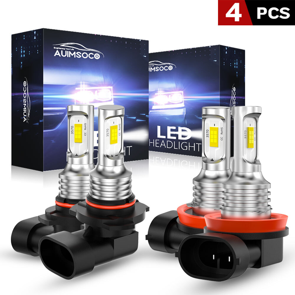 9005 H11 4x Combo LED Headlight High Low Beam Bulbs Kit 8000K Super White Bright