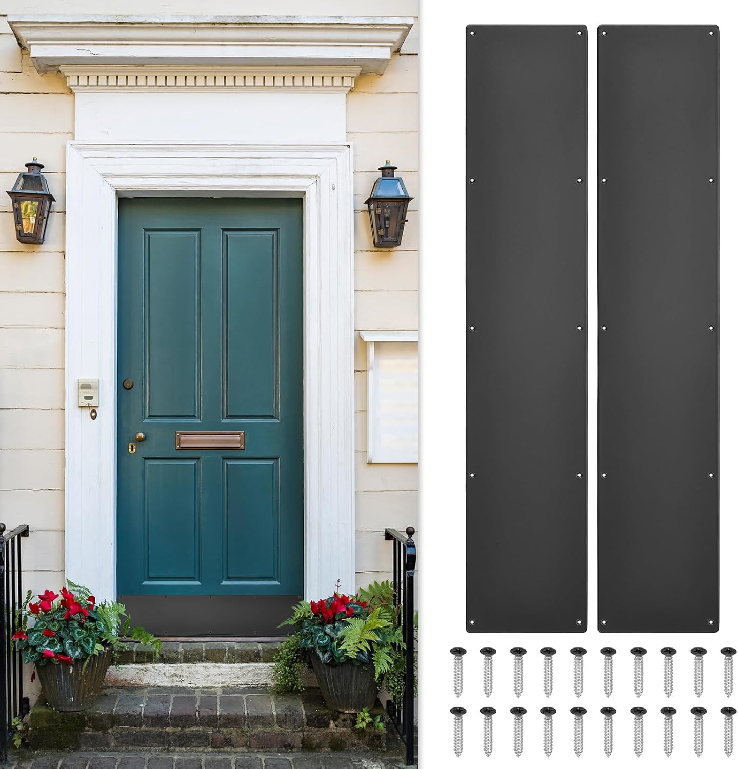 Black Aluminum Door Kick Plates - 2 Pack, 8x34 Inches, 1.5mm Thick