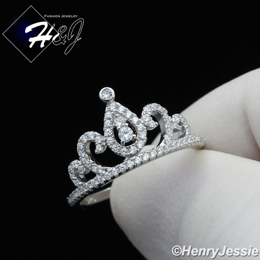 WOMEN SOLID 925 STERLING SILVER ICY BLING CZ 3D CROWN SHAPE RING*SR124