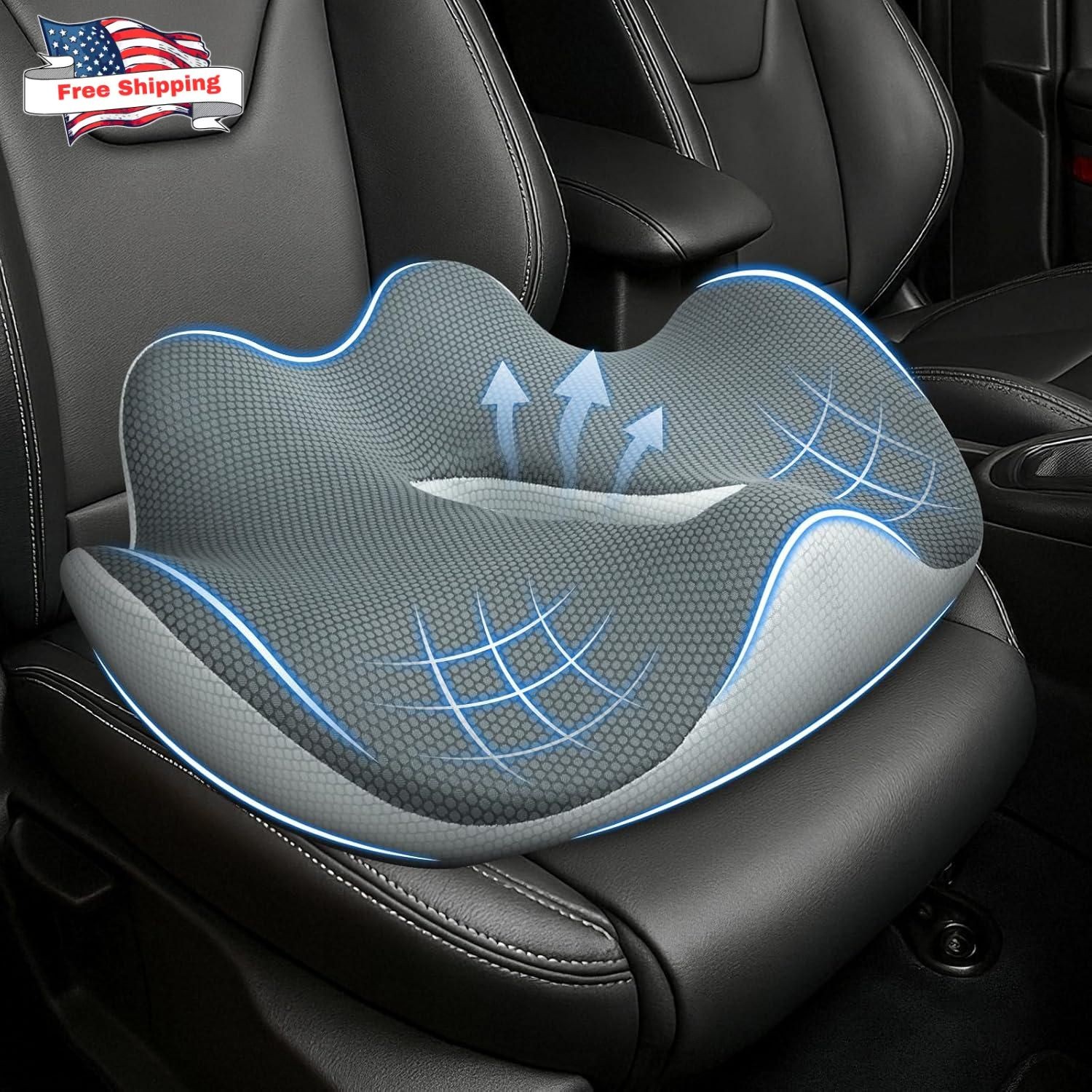 Memory Foam Car Seat Cushion Sciatica Lumbar Support For Long Drives Trucker Dri
