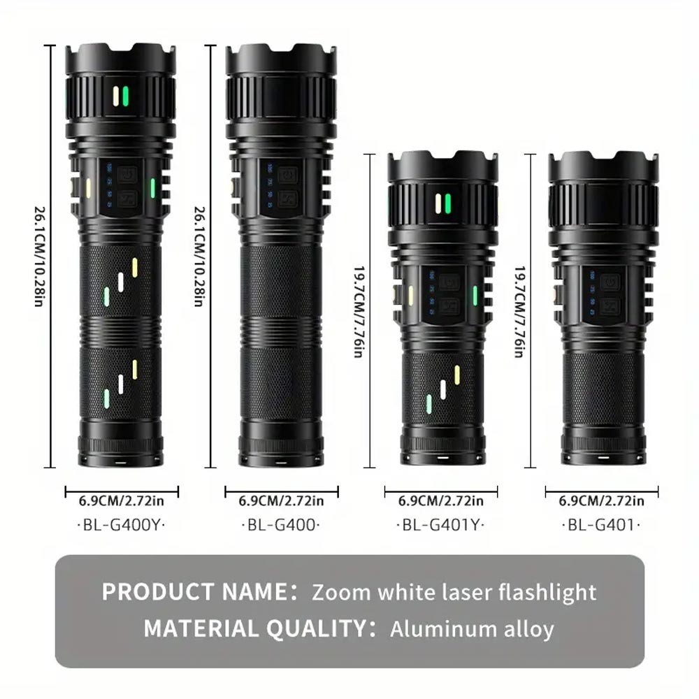 1500LM White Laser LED Flashlight Zoomable USB Rechargeable Torch Strong Light