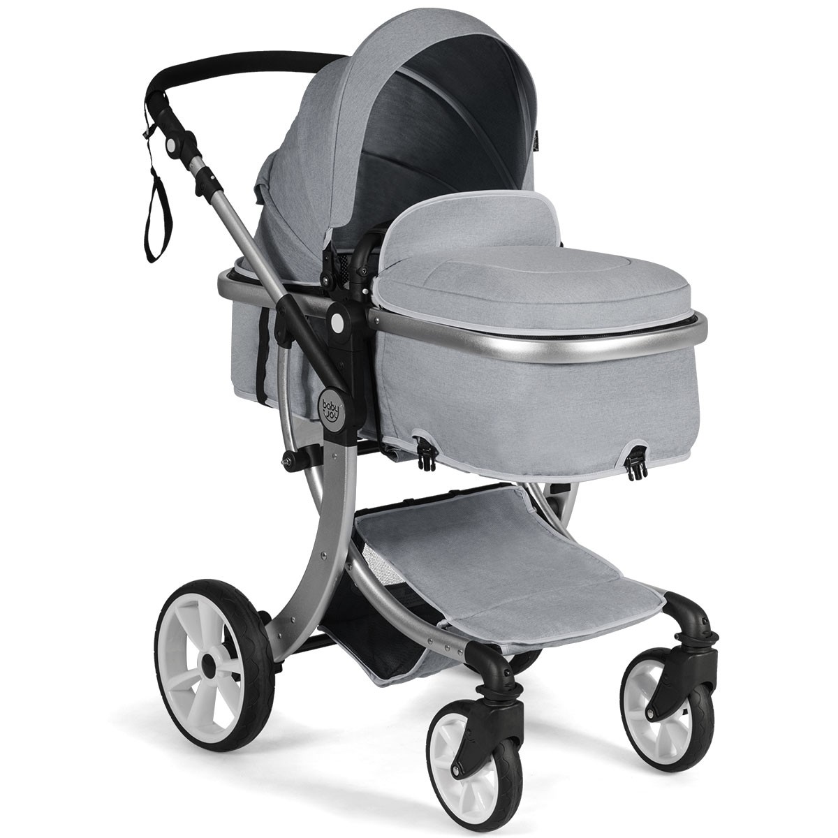 Folding Aluminum Infant Bassinet Reversible Baby Stroller W/ Outdoor Bag Grey