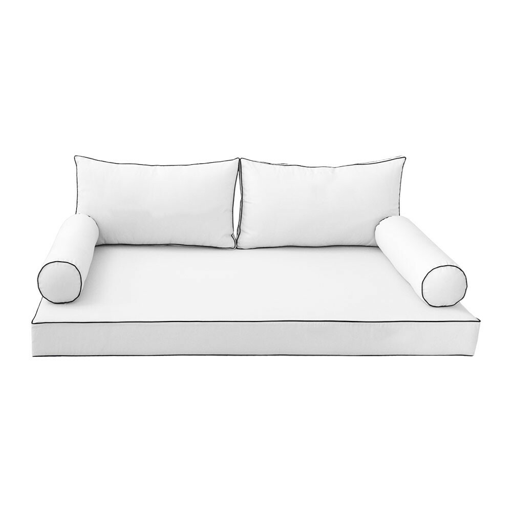 S2 5PC Contrast Pipe Daybed Mattress Cushion Bolster Complete Set-Twin-XL AD106