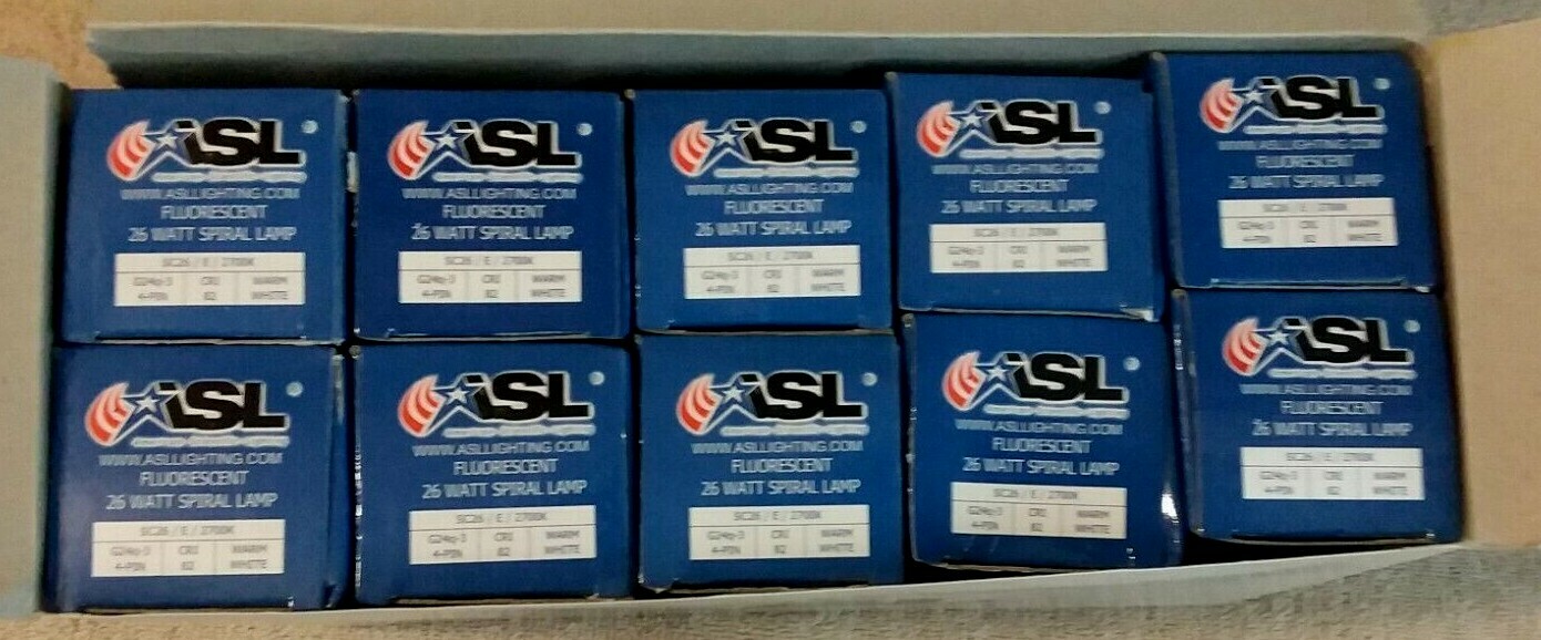 10 Box ASL Spiral 26W G24q-3 4 Pin Base, Light Bulb, SC26 / E / 2700K CRI 82 WHT