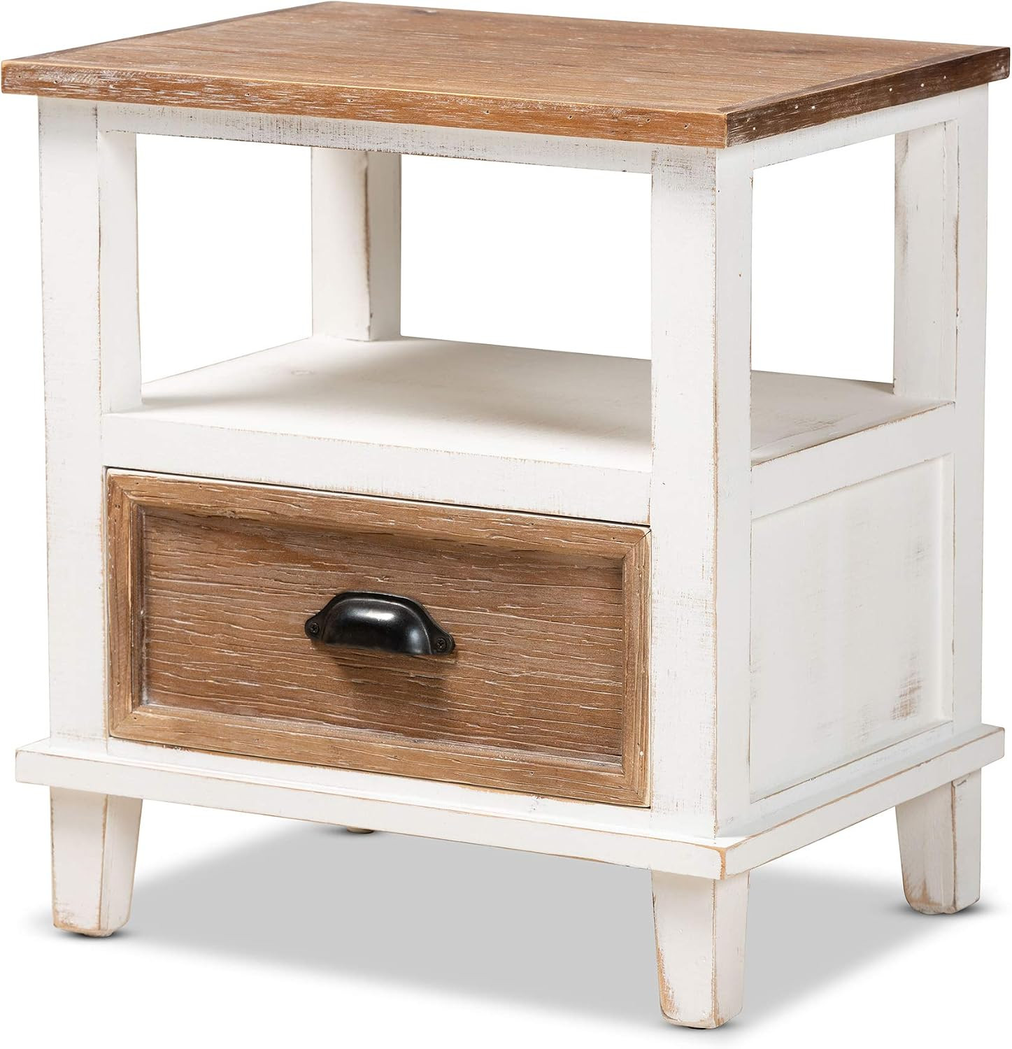 Glynn Rustic Farmhouse Weathered Two-Tone White and Oak Brown Finished Wood 1-Dr