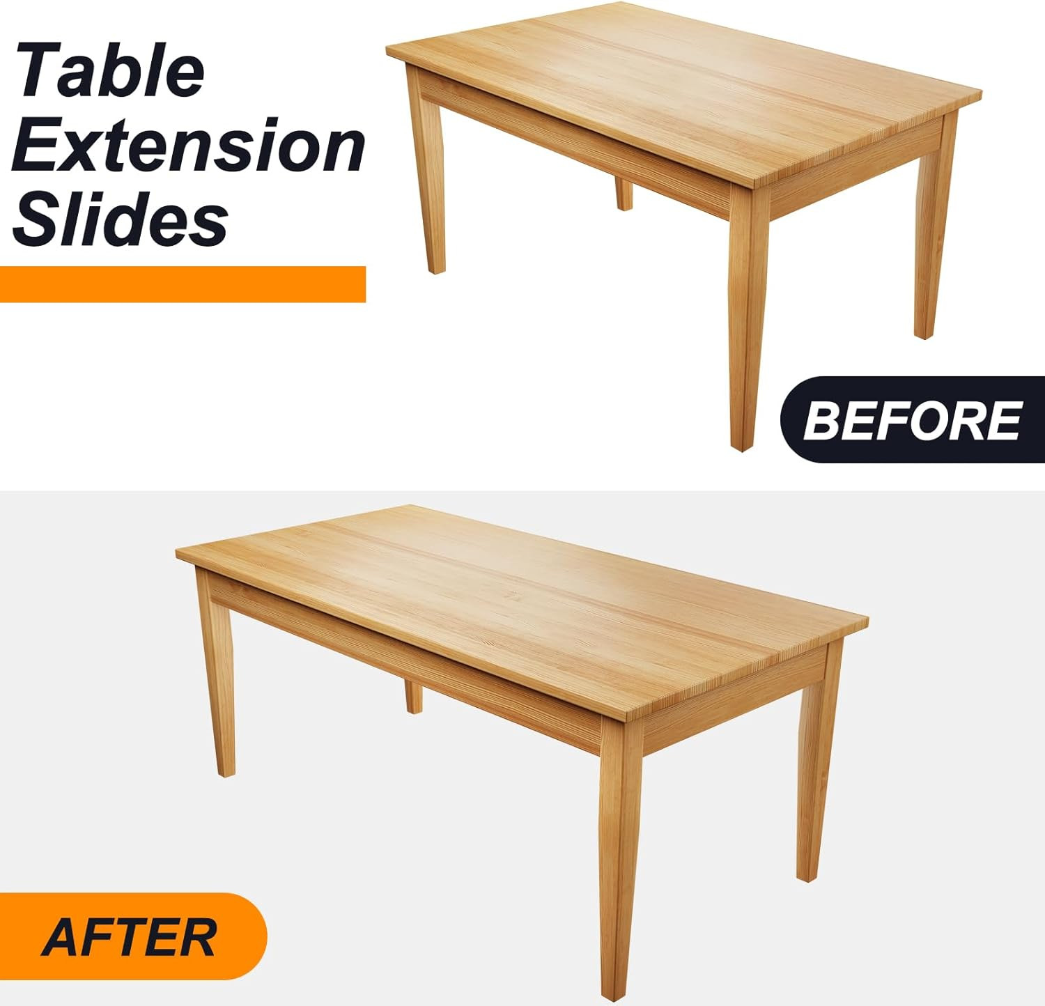 2 Pack 26" Table Extension Slides for Smooth 52" Openings - Easy Install
