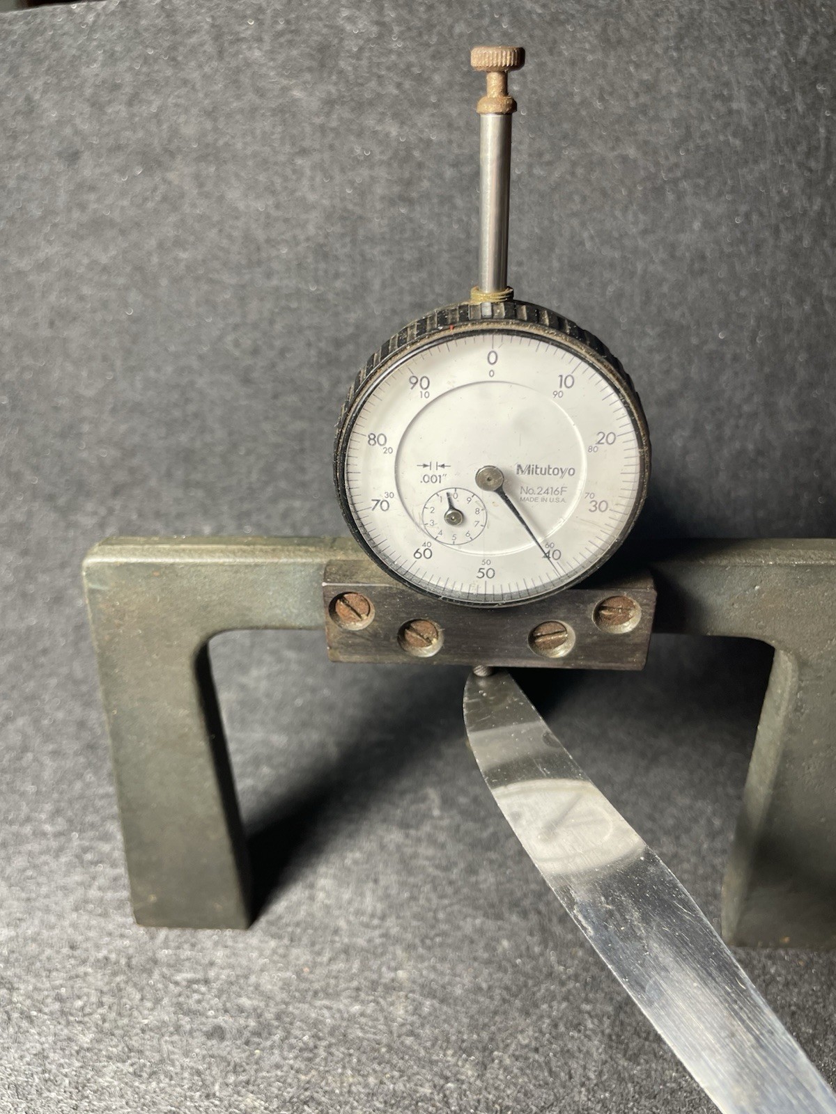 Mitutoyo No. 2416F Dial Indicator On Heavy Tripod Base (Note Rust)