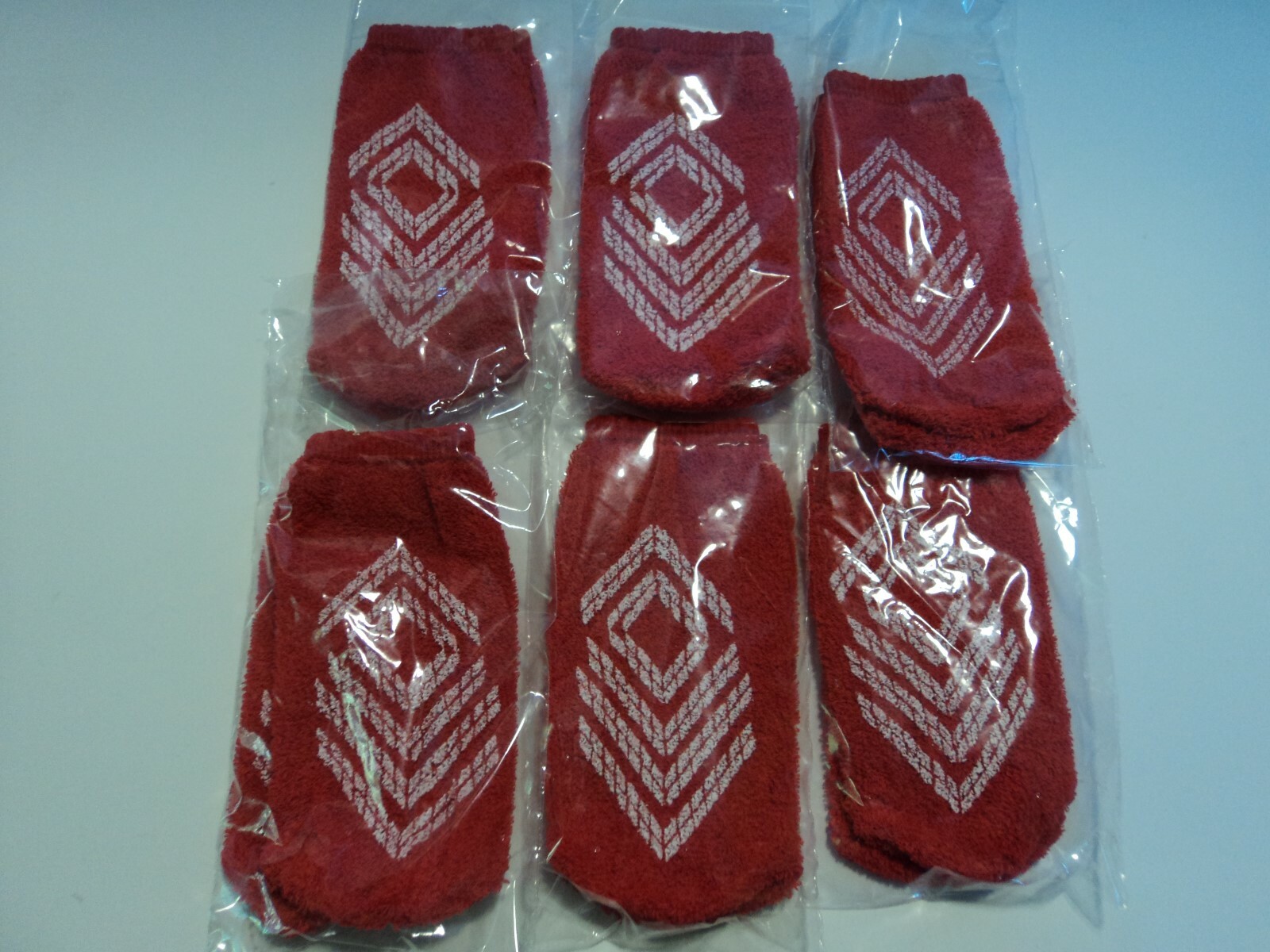 6 Pair Non-Slip SZ Small Red Double Tread Medical Hospital Patient Slipper Socks