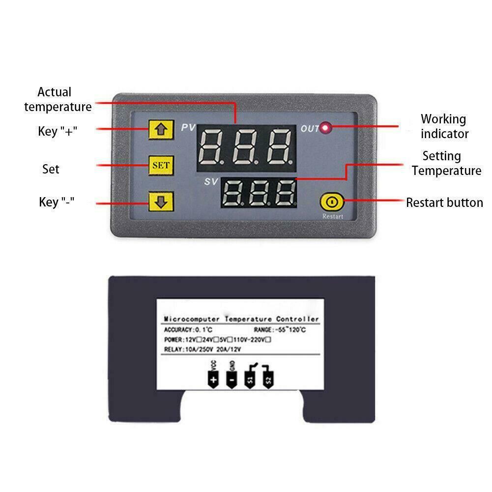 DC 110V 20A LCD Digital Thermostat Temperature Controller Meter Regulator W3230