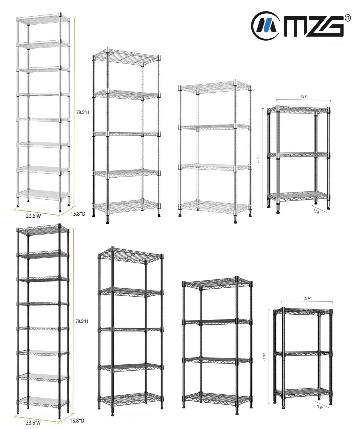 MZG Wire Utility Shelving Storage Shelves Adjustable Kitchen Garage Shelf Racks