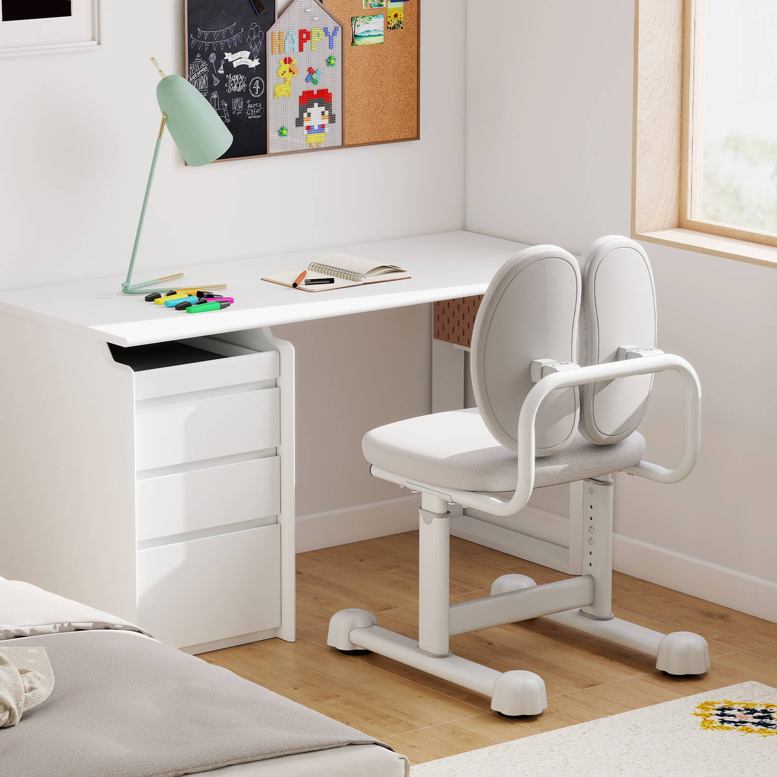 Kids Desk Chair w/Double Back Support Adjustable Height Upholstered Computer