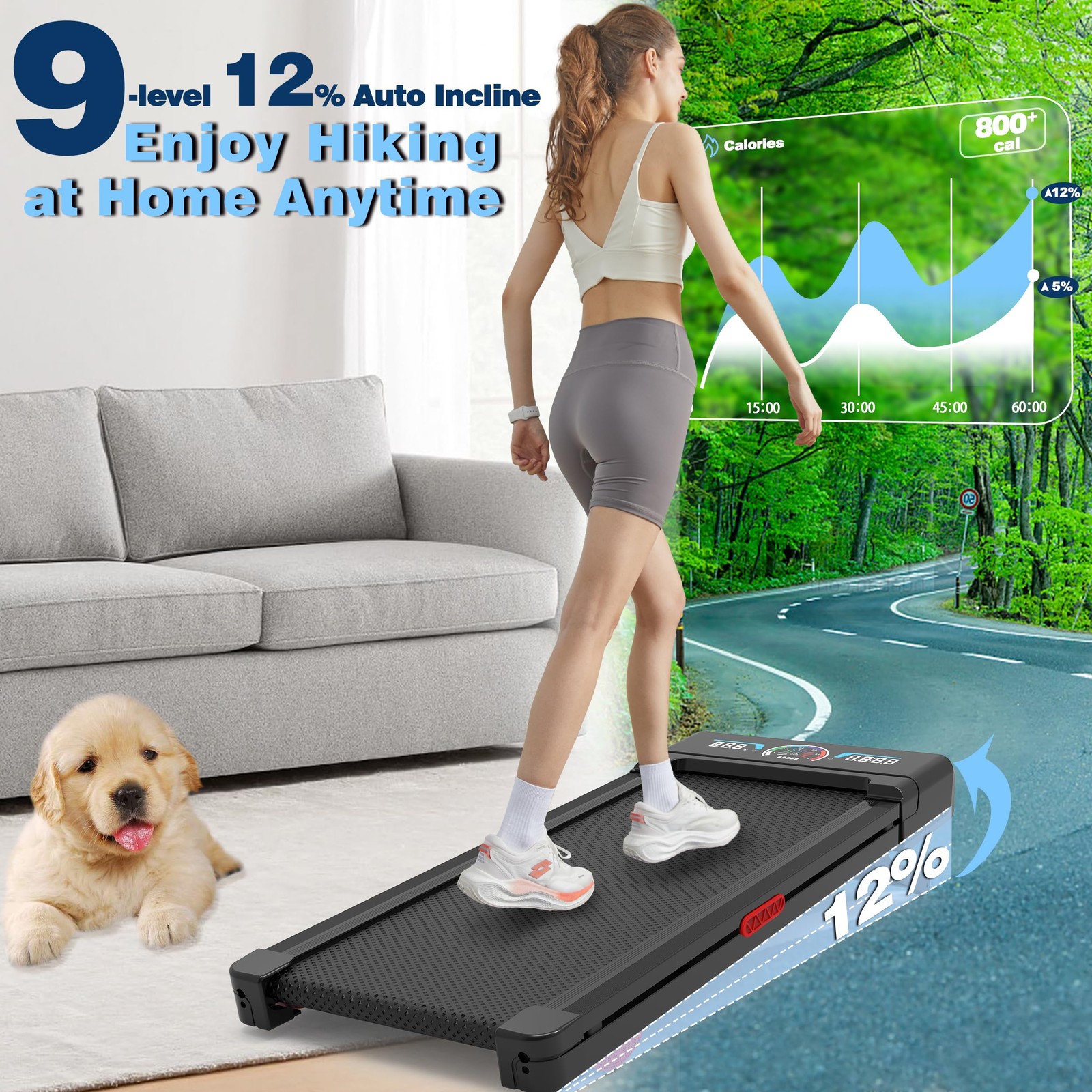 TRAILVIBER Walking Pad Treadmill with 12% 9Level Auto Incline, 450 lbs Capaci...