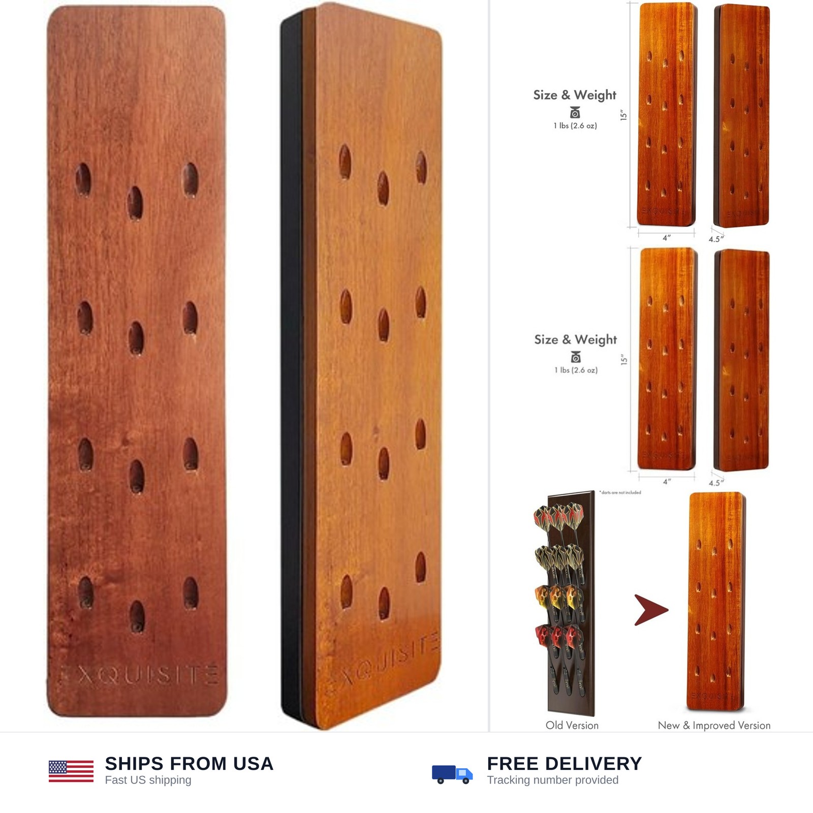 EXQUISITE Premium Craft-Handed Dark Brown Accacia Darts Holder - Wall Mounted...