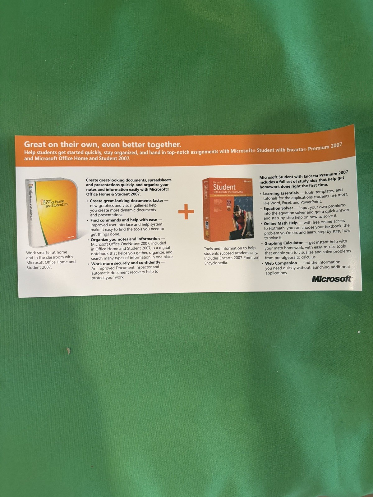 Microsoft Office Home and Student 2007 Software Disc In Original Case Used