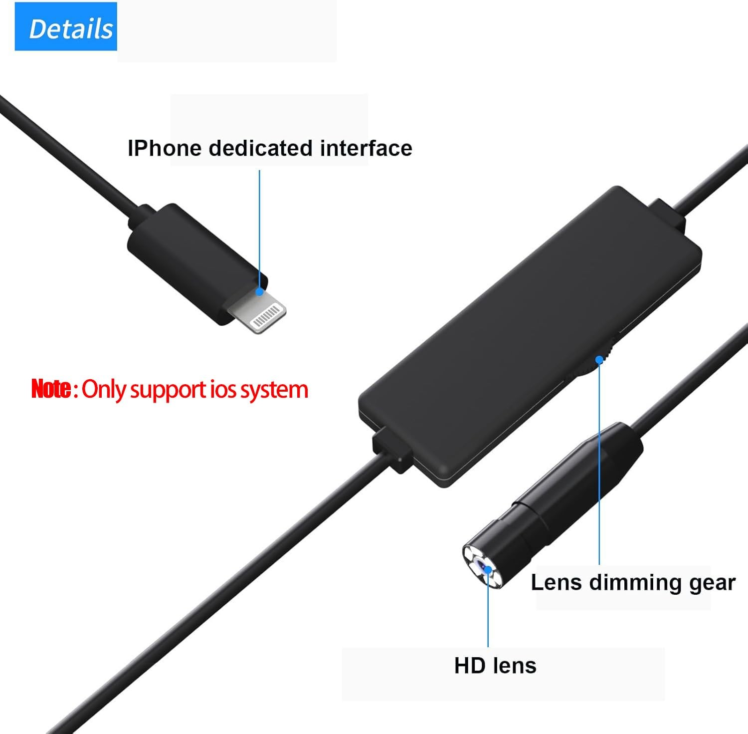 Endoscope with Light, 1920P HD Borescope with 8 Adjustable Lights, with iOS S...