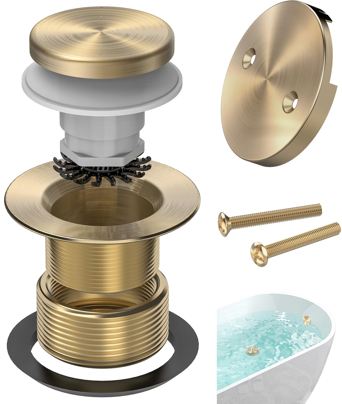 Sogmeter Brushed Gold Tub Drain Kit with Hair Catcher, Premium