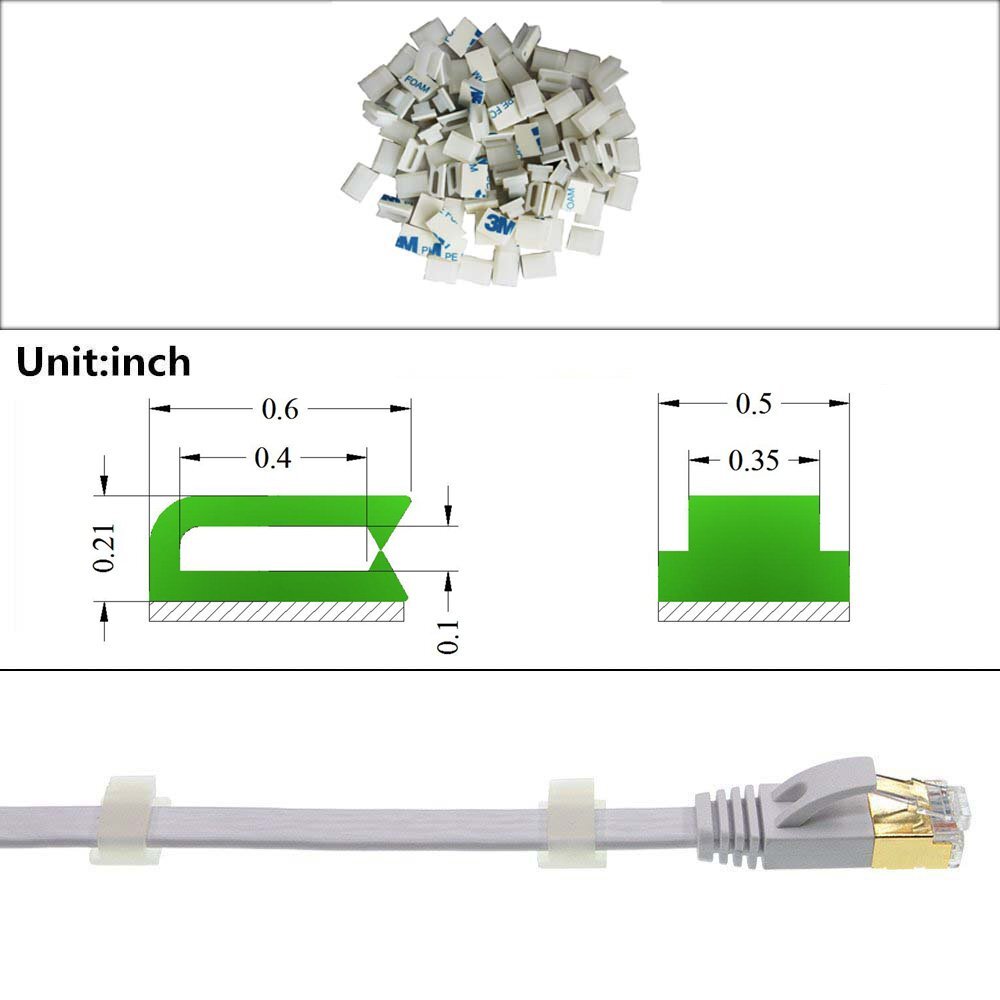100pcs Adhesive Ethernet Wire Clips Self-Stick Cable Holders White Office Use