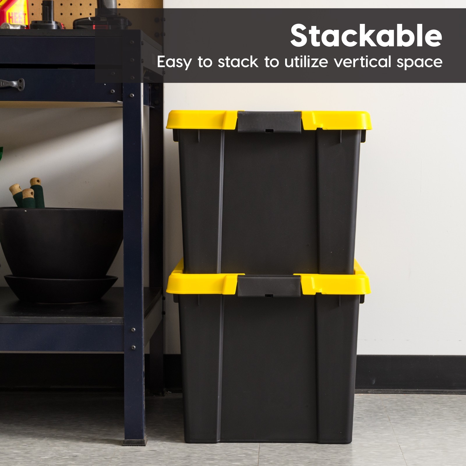 IRIS 19 Gallon Latching Storage Bin Container with Lid Black 2-Pack