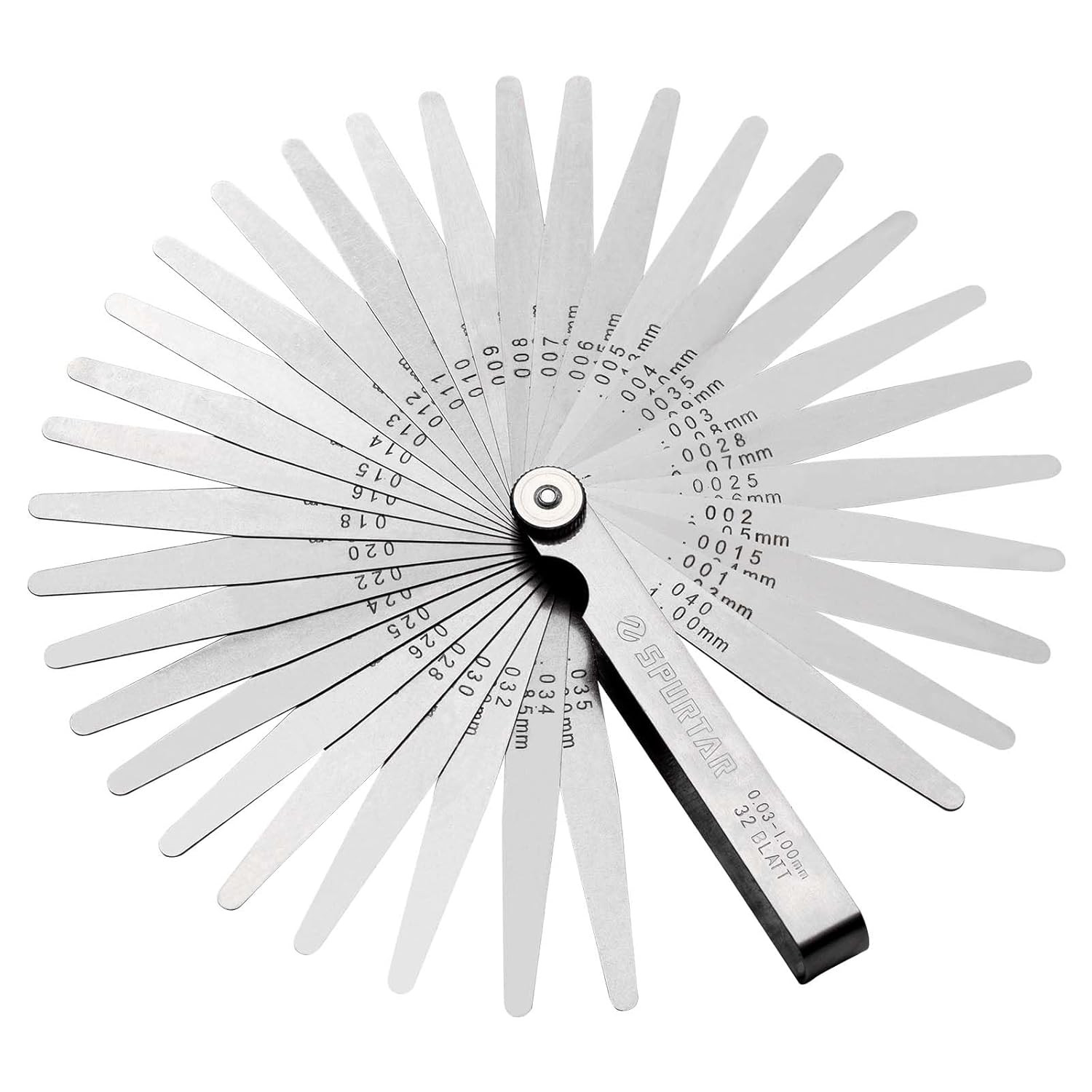 Feeler Gauges 0.001-0.04" (0.03-1.00Mm) 32 Blades Tapered Feeler Gauge Set Stain