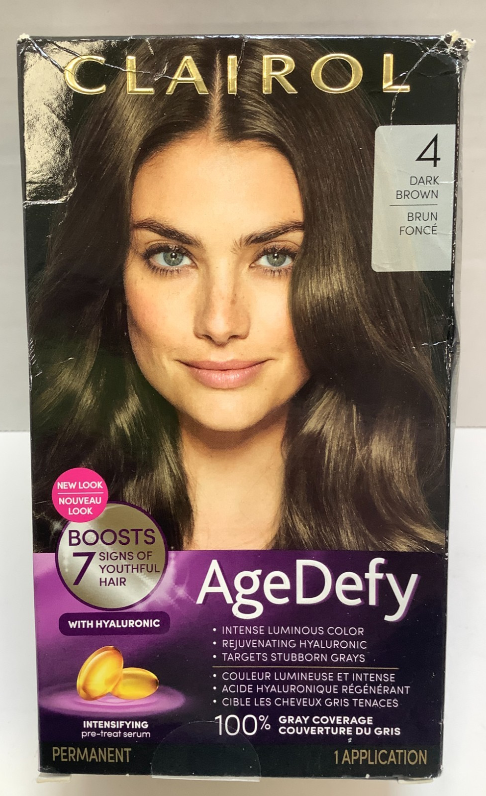 Clairol Age Defy Hair Color Dye w/Hyaluronic, 4 Dark Brown