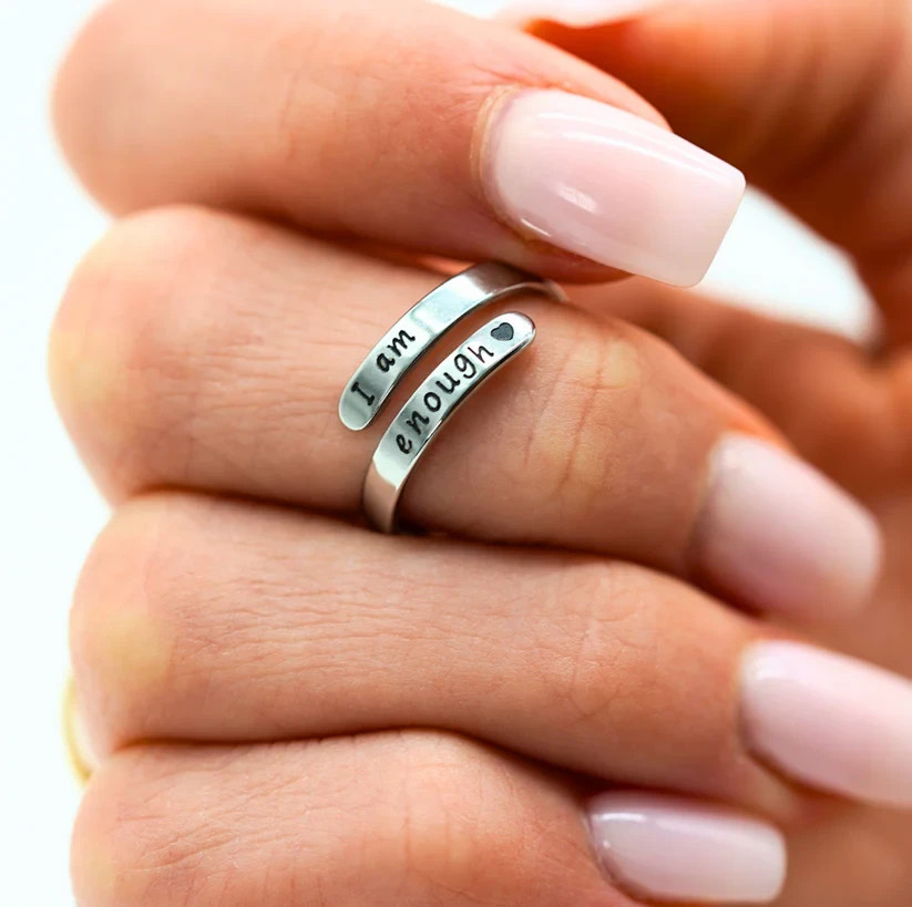 I am enough Silver ring Ring Depression Awareness Self Care Affirmation