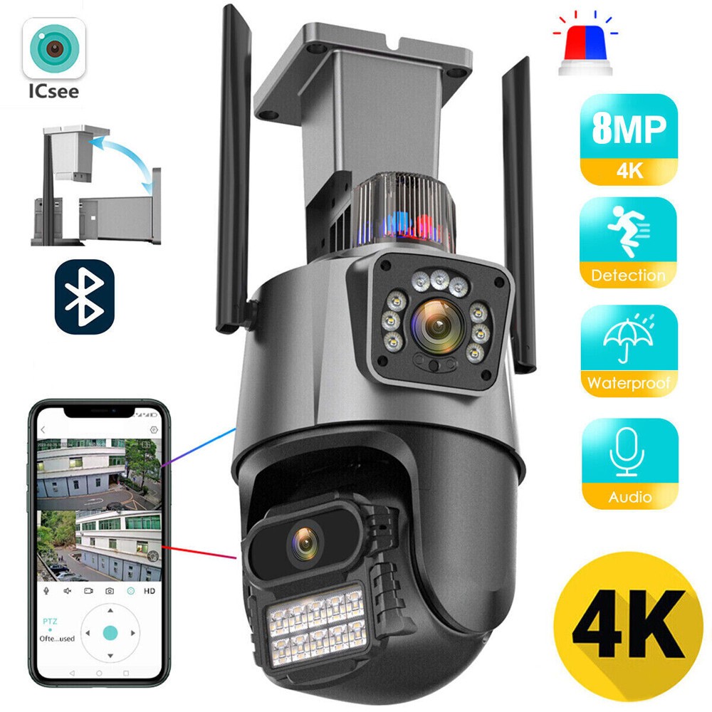 8MP 4K WiFi Security Camera: Dual Lens, 1-8X Zoom Outdoor PTZ Home Cam* US STOCK