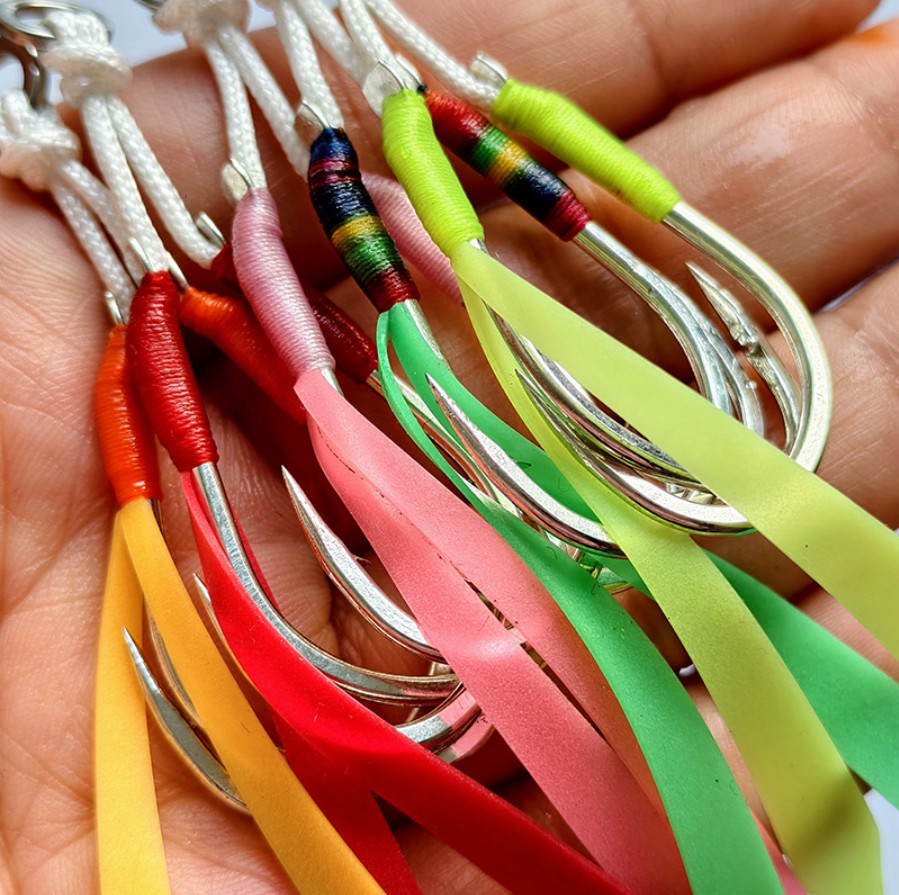 10Pcs Slow Jigging Lures Double Assist Hook Luminous Octopus Fishing Hook 15-20#