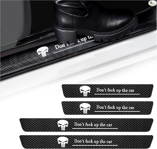 Carbon Fiber Car Door Sill Protector Set of 4 with Skull Design,  Color: Skull