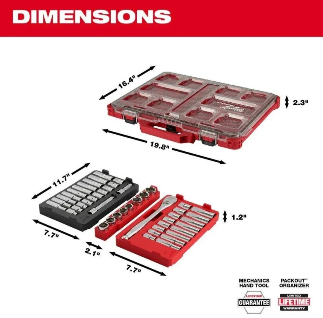 New Milwaukee Packout Interlocking 1/2 Socket Tray Insert 48-22-9487T Red/Black