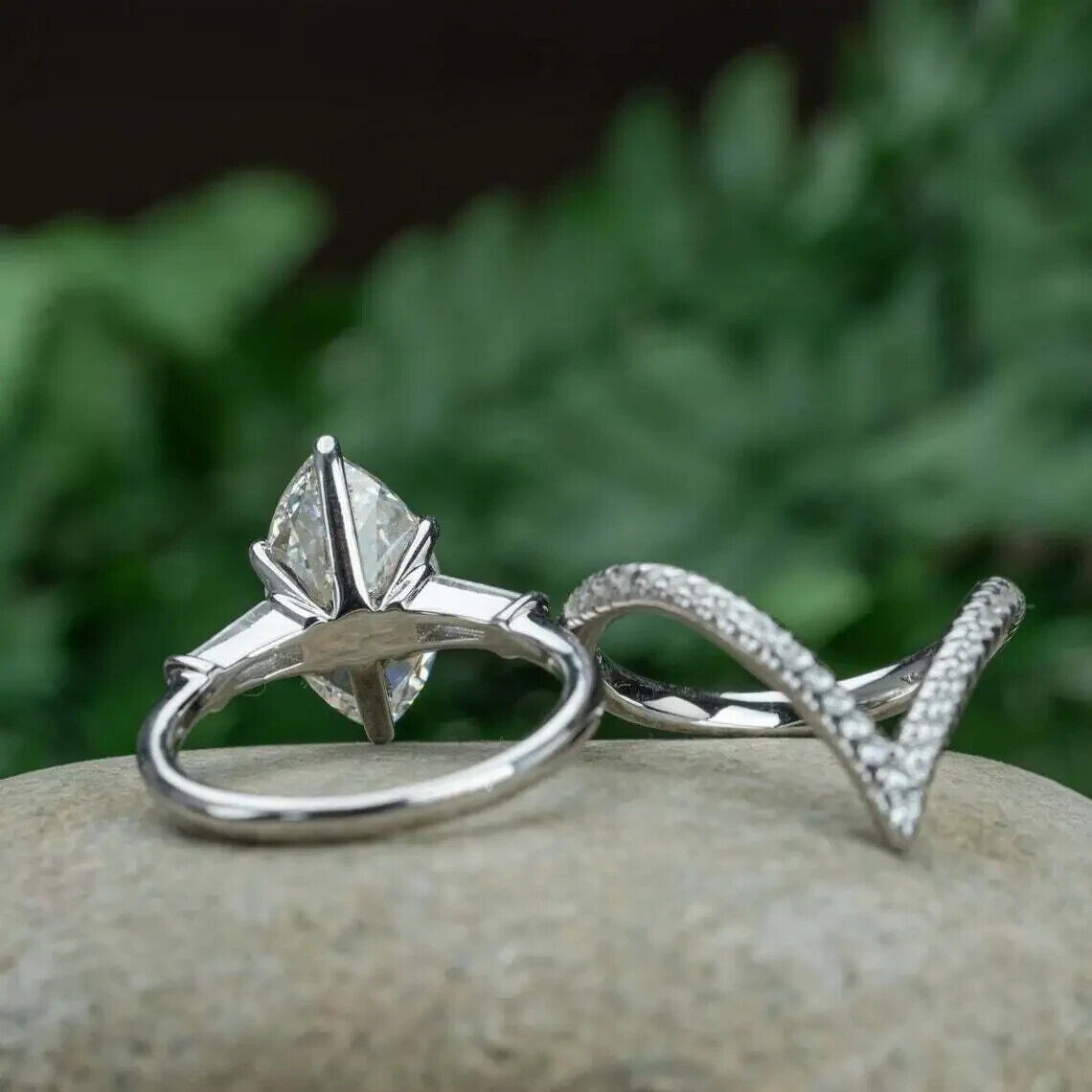 Lab-Created Marquise Cut 3.20 Ct Diamond Engagement Ring Set 925 Sterling Silver