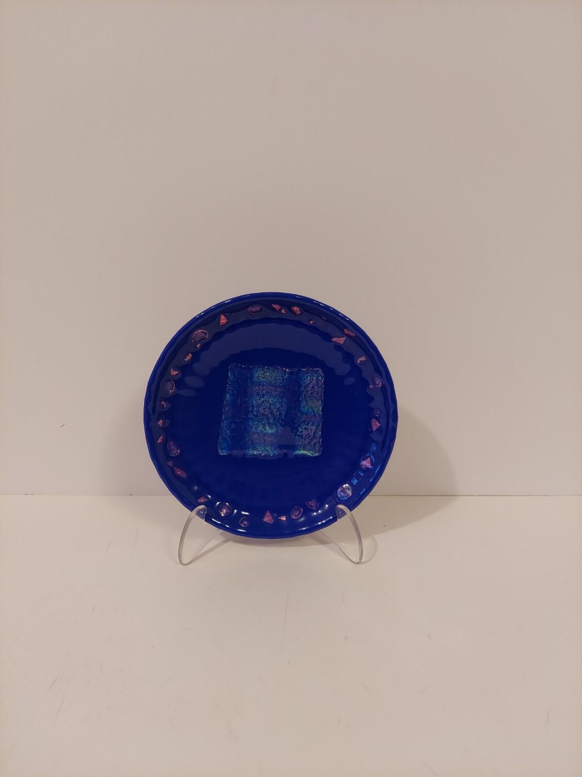 Blue Art Glass Irridescent Fused Glass Dish