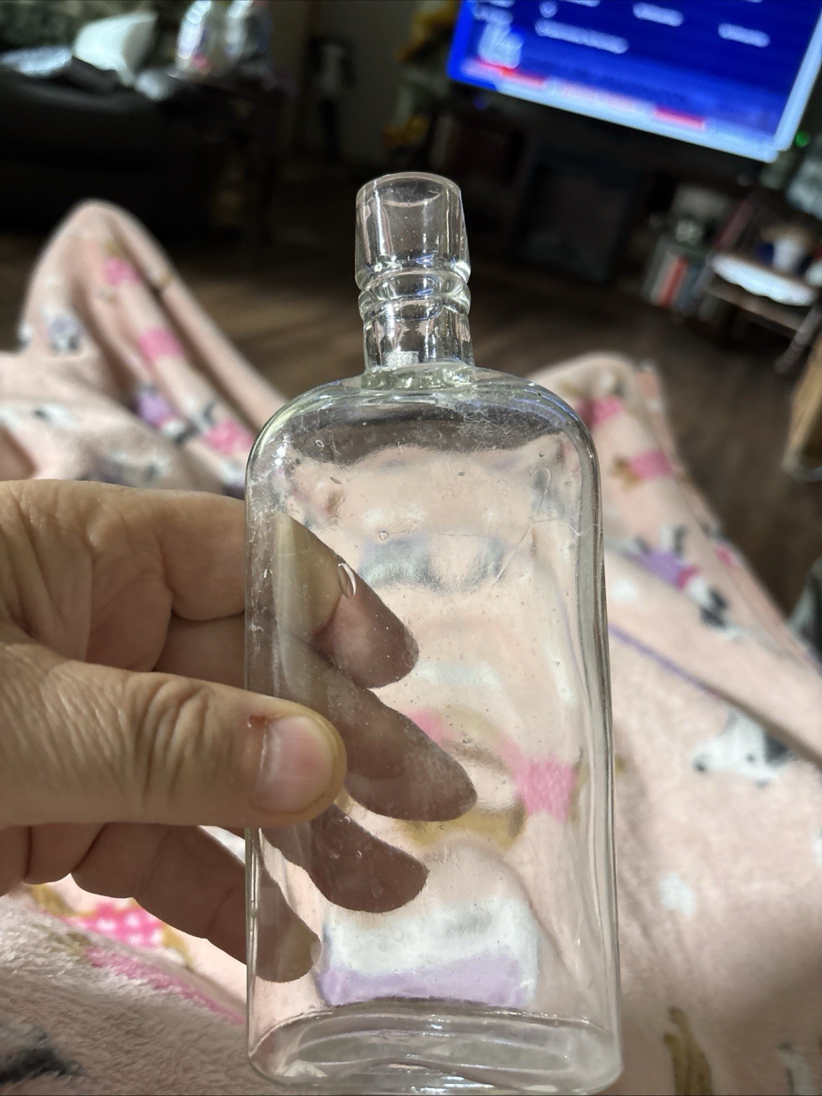 VINTAGE 6.75” Tall Glass Liquor Bottle. Bubbles In Glass SEE PHOTOS