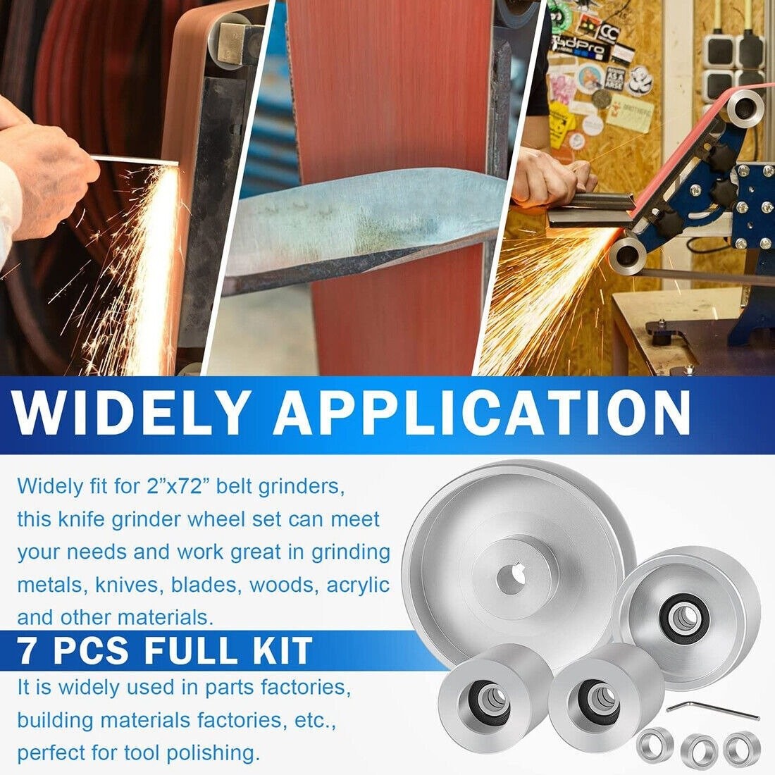 2" x 72" Belt Grinder Wheel Set Complete Wheel Kit or Knife Grinder 5" Drive