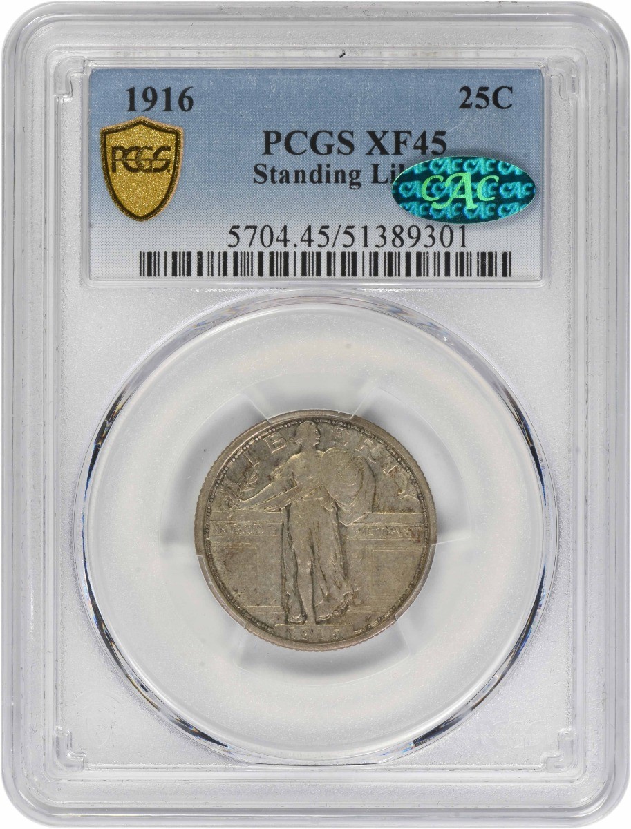 1916 Standing Liberty Silver Quarter EF45 PCGS (CAC)
