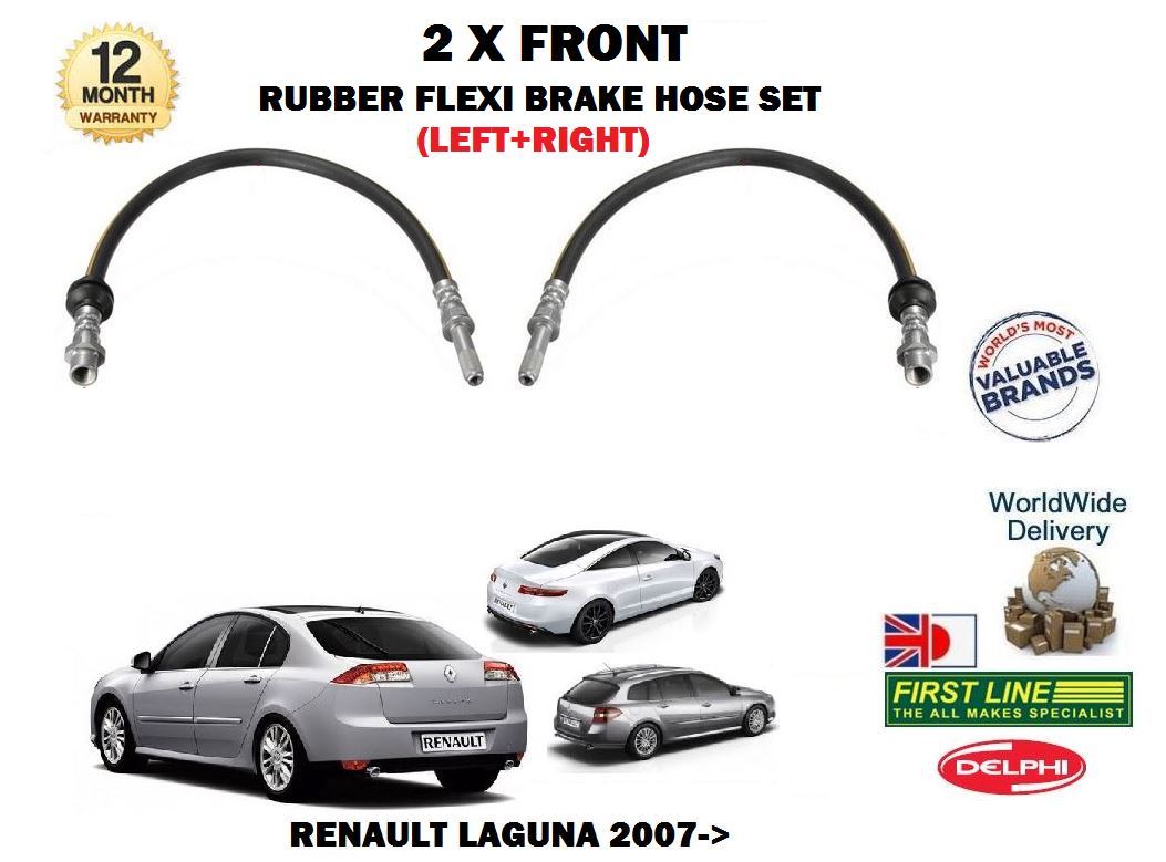 FOR RENAULT LAGUNA ALL 2007-NEW 2 X FRONT RUBBER FLEXI BRAKE HOSE SET