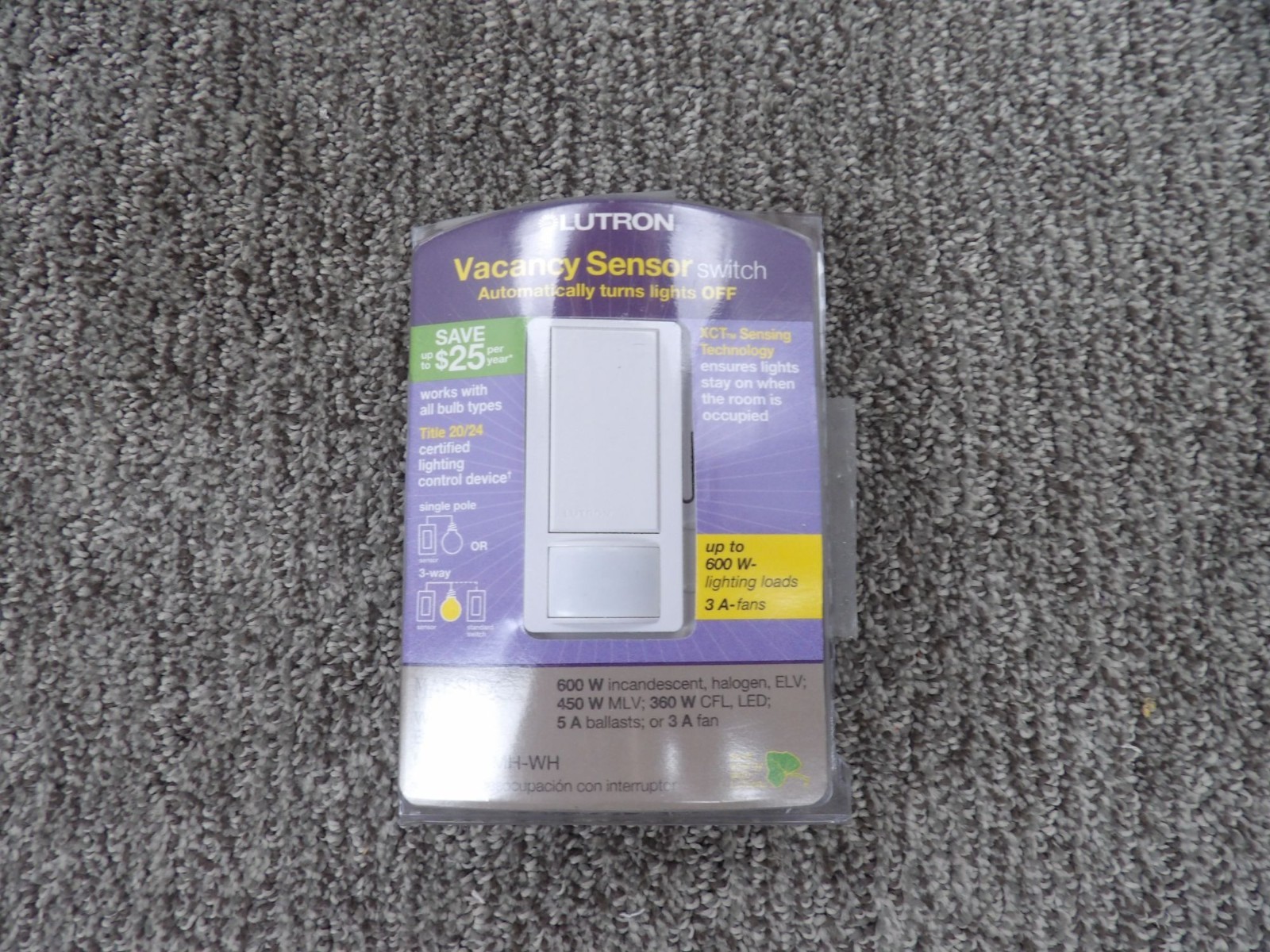 Lutron Vacancy Sensor Switch Single-Pole/3-Way 600W Incandescent/CFL/LED XCT Tec