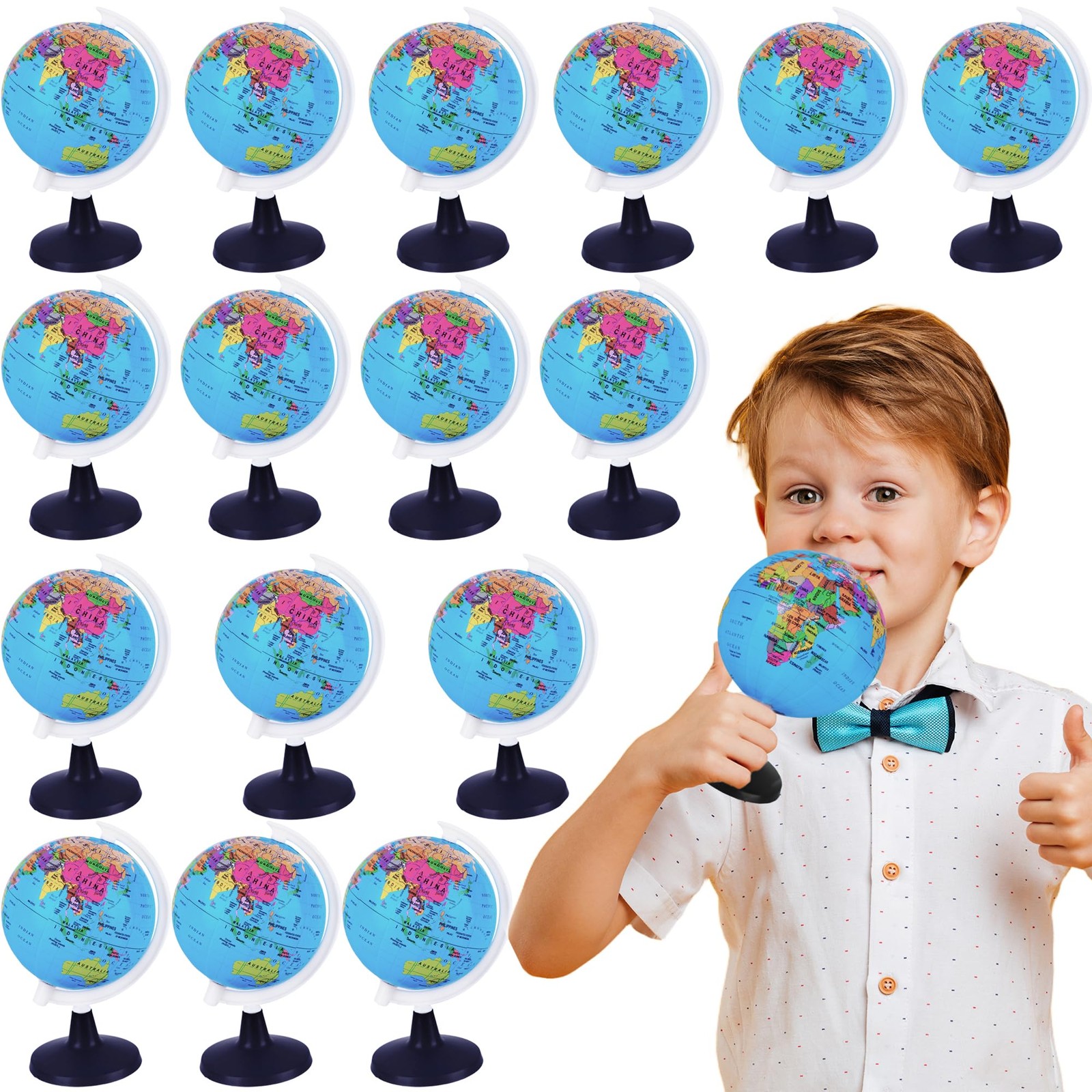 16 Pcs 3.4 Inches Mini World Globes Rotating Geographic Earth Map Globe with ...