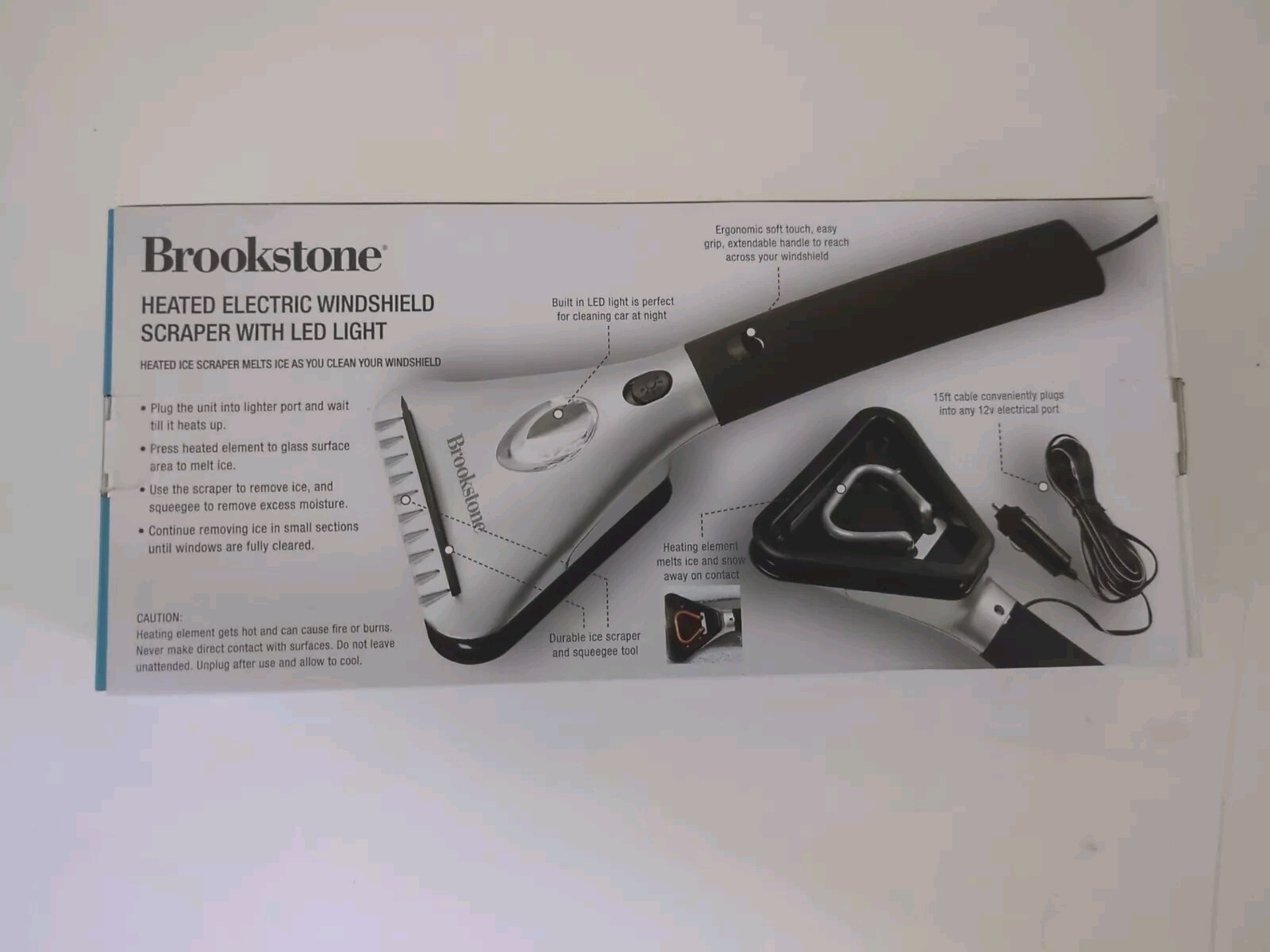 ❄️ Brookstone heated electric windshield snow ice scraper car with LED light NEW