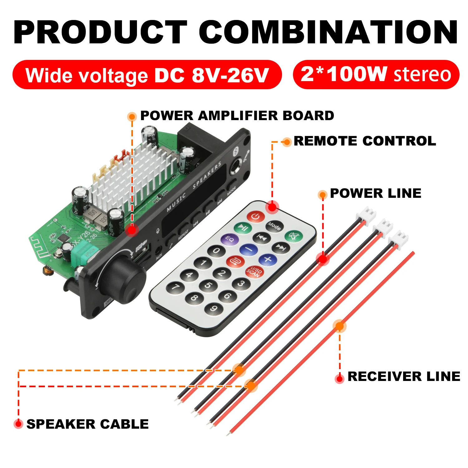 200W Bluetooth Amplifier DIY MP3 WAV Decoder Board - Wireless 12V Power