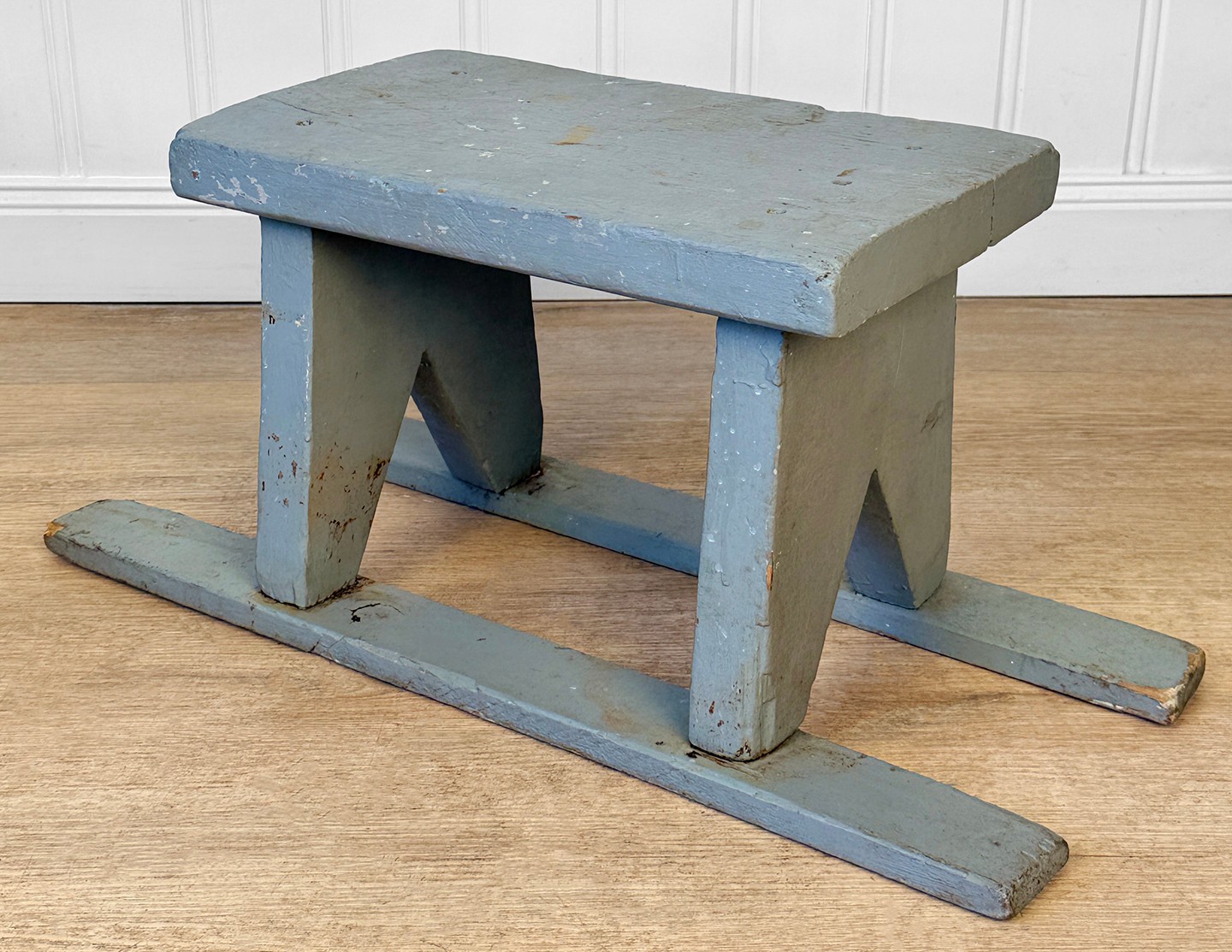 Antique Primitive Farmhouse Gray Slat Bottom Milking Stool