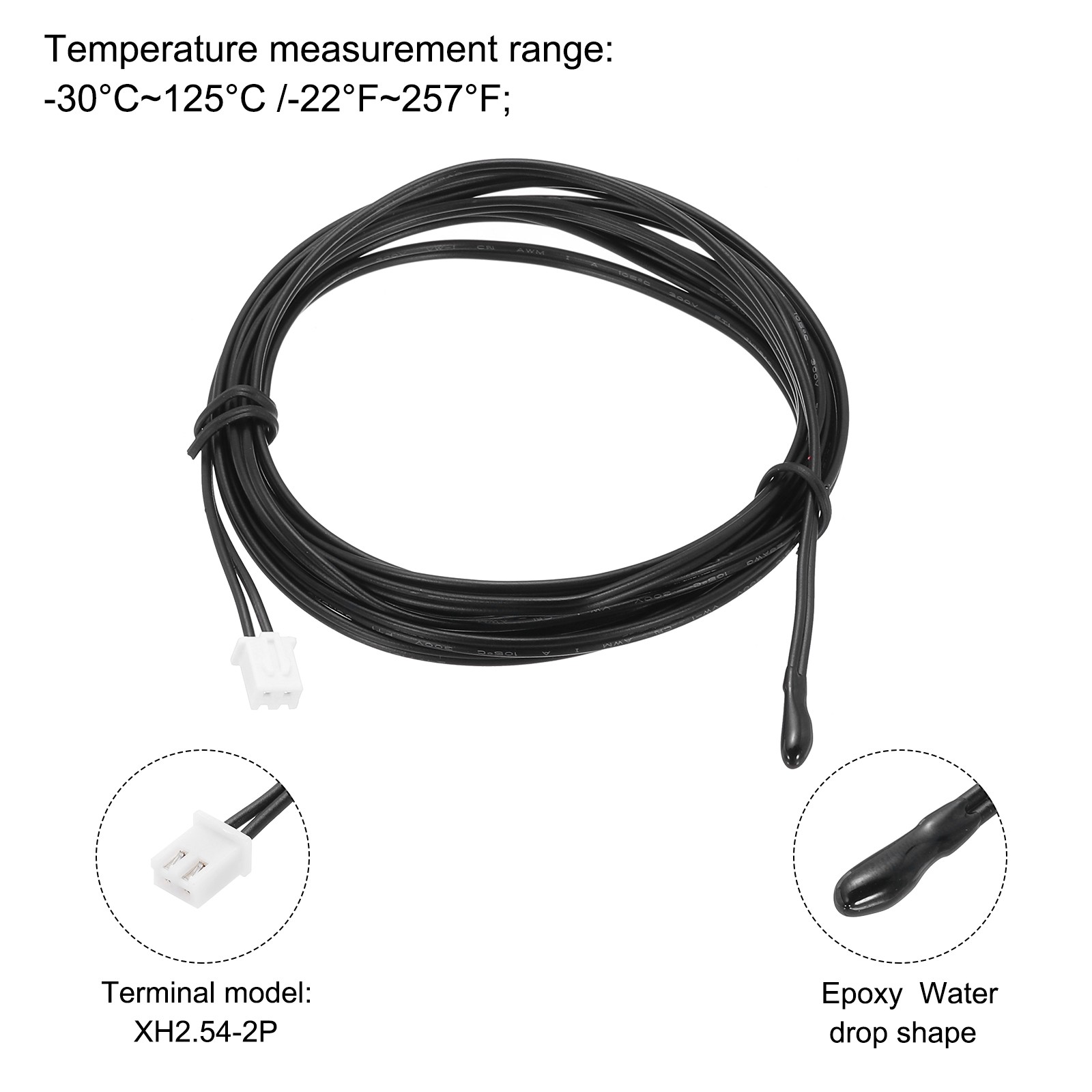 3 Pcs 10K NTC Thermal Sensor Probe,Epoxy Temp Sensor Probe 78.7 Inch