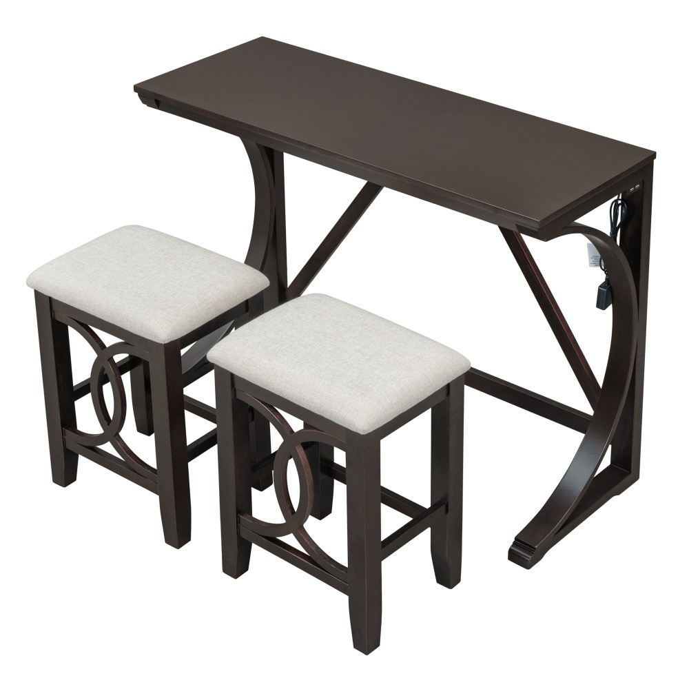 Dining Table with USB Ports and Padded Stool, Open Design