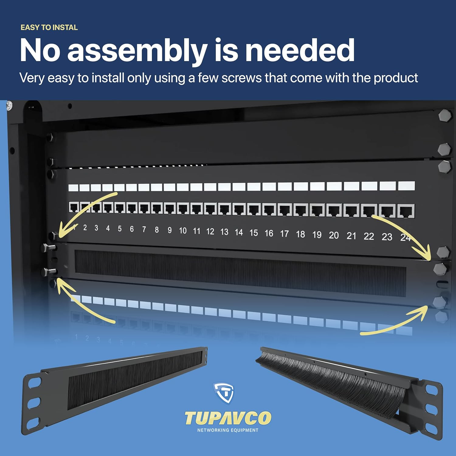 19" Rackmount Brush Panel (2-Pack) for Cable Management and Airflow Efficiency