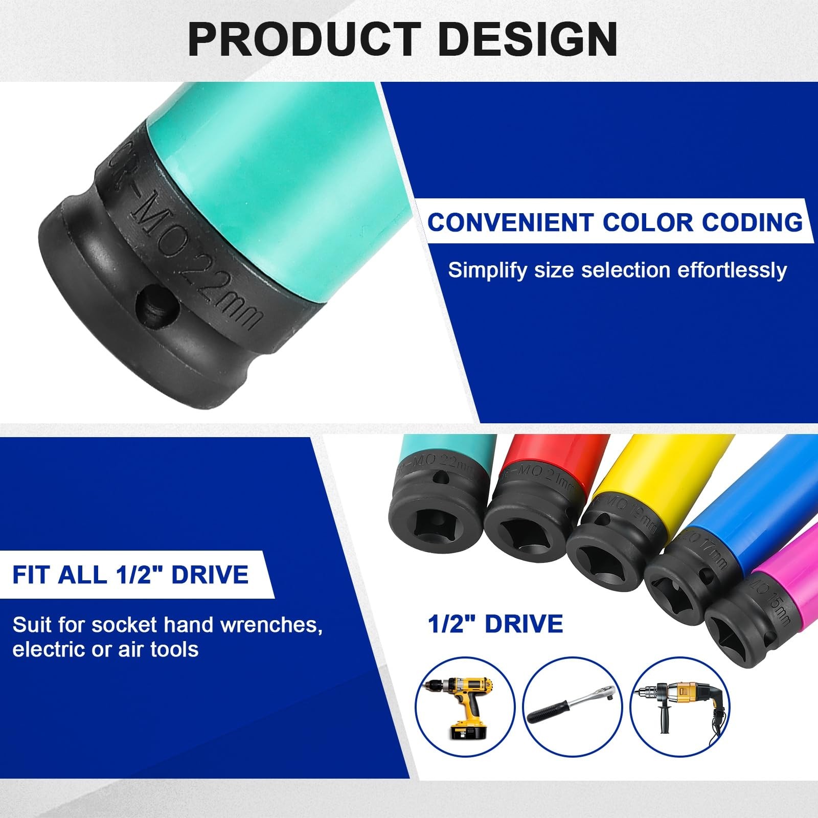 1/2 Inch Drive Wheel Protector Impact Socket Set, 5PCS Impact Lug Nut Socket ...