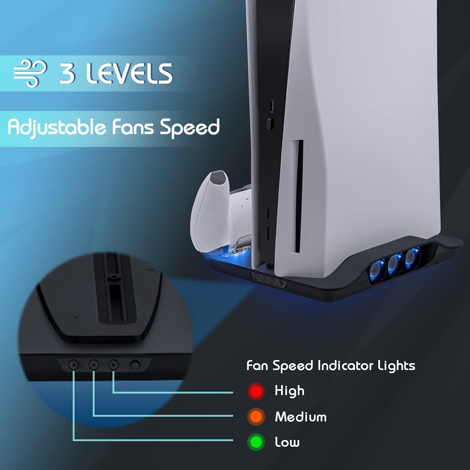 Mcbazel Cooling Fan and Dual Controller Charger Station for PS5 Console, Cooler